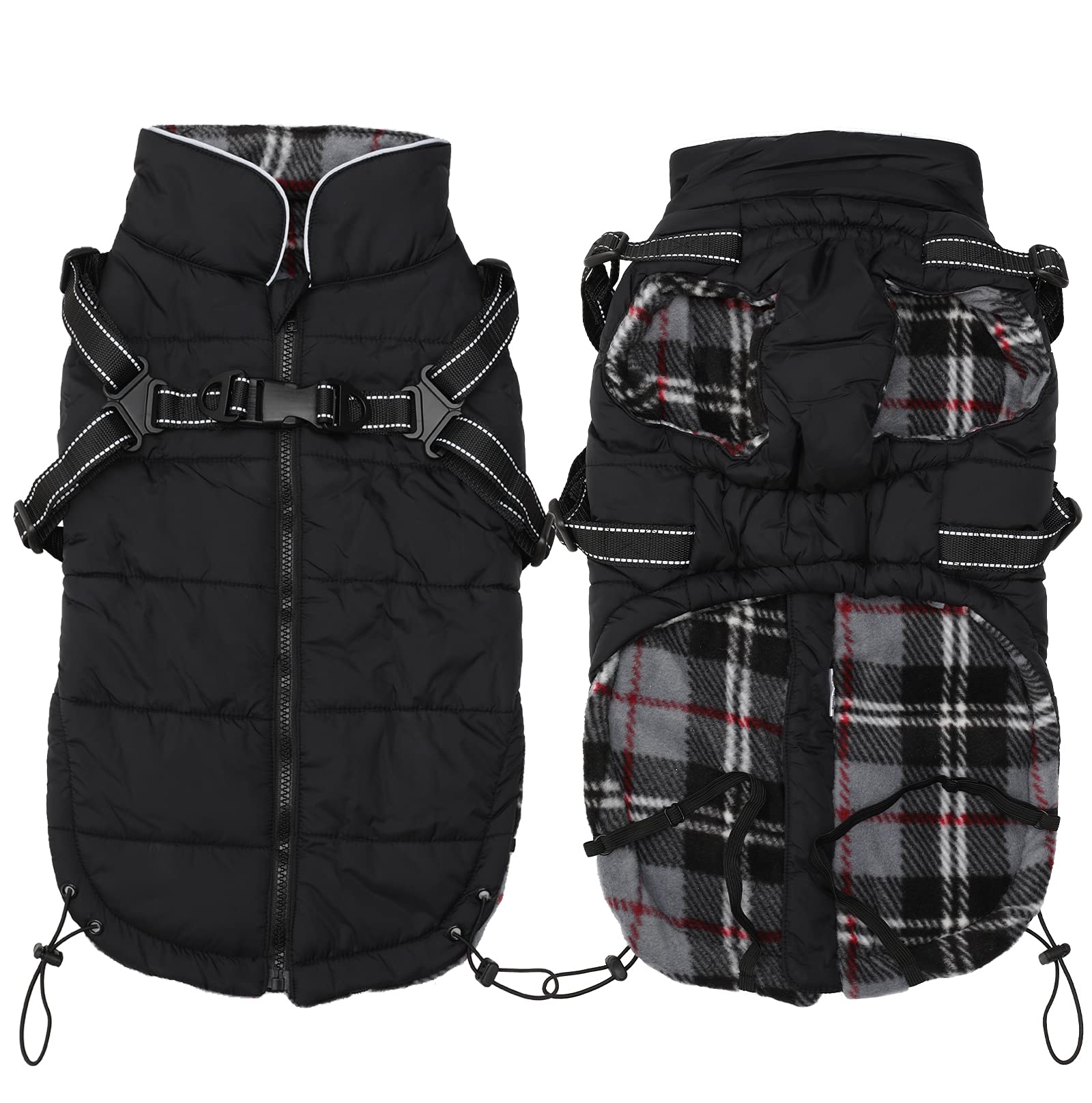 Waterproof Padded Dog Coat with Harness - Warm Winter Jacket for Small & Medium Breeds - Halloween & Christmas Pet Apparel - Black Large Size - Perfect for Outdoor Walks & Holiday Events