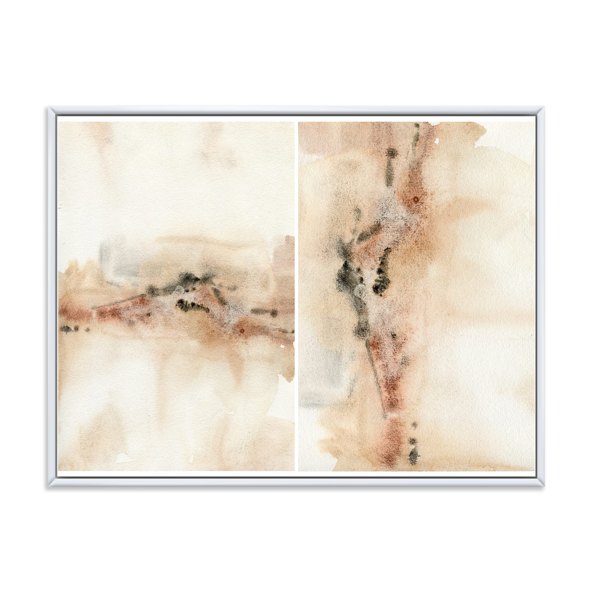 Abstract Yellow Beige Red Pink Spots Pastel Framed Canvas Wall Art Print - Modern Home Decor for Living Room, Bedroom & Office