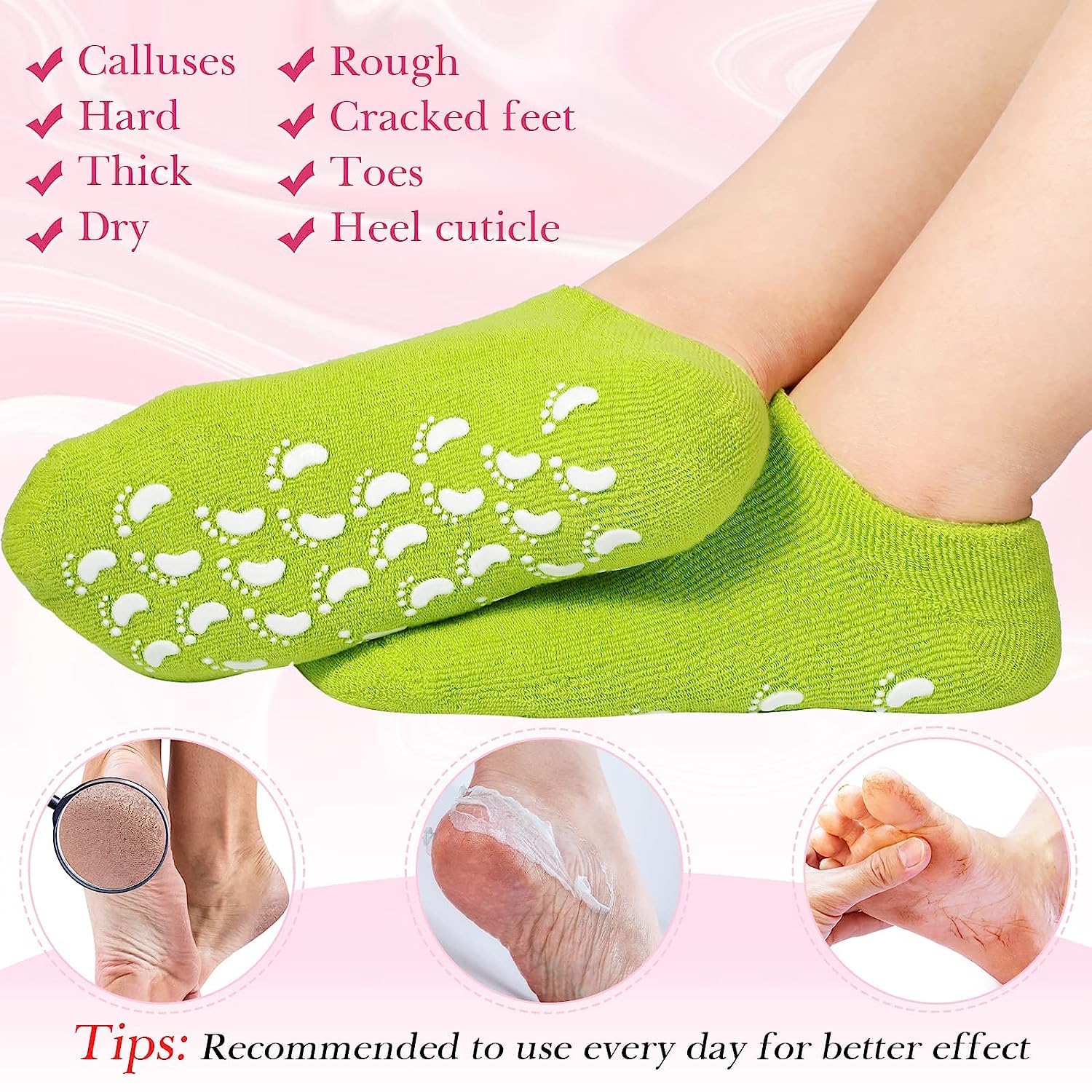 BIYALI Moisturizing Gel Socks for Dry Cracked Feet - Softening & Healing Overnight Foot Care with Non-Slip Silicone Design - Perfect for Spa Treatment, Rough Skin Repair & Daily Foot Moisturizing (1 Pair) - Ideal for Home Relaxation, Pedicure Aftercare & Winter Foot Protection
