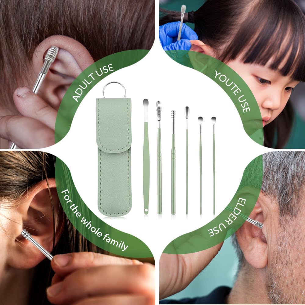 **2024 Professional Ear Cleaning Kit - Earwax Removal Tools with PU Leather Case (Green) | Safe & Hygienic Ear Cleaner for Home & Travel Use**
