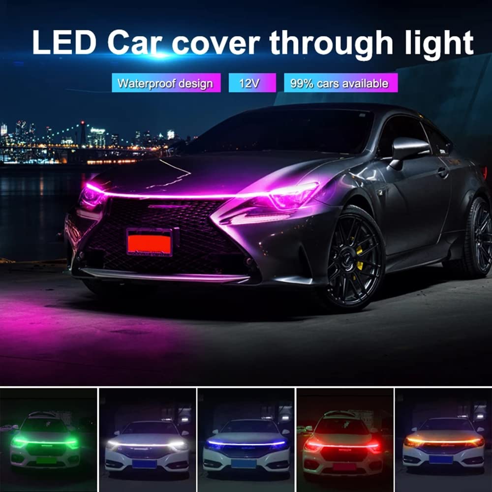 Universal 12V Waterproof Flexible LED Car Hood Daytime Running Light Strip - White 2M Auto Decorative Ambient Backlight for Cars, Trucks & SUVs (Perfect for Night Driving & Vehicle Customization)
