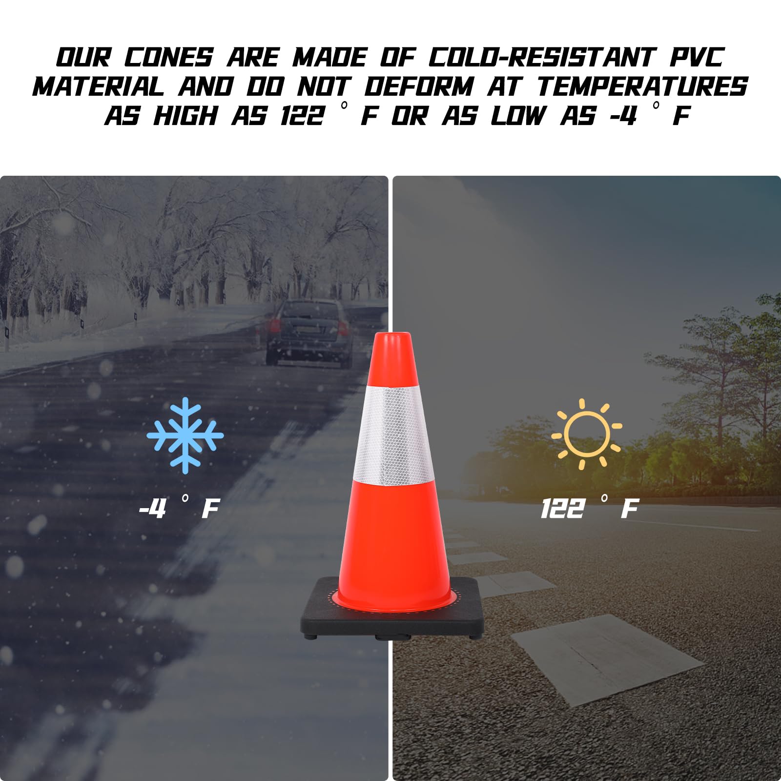 18-Inch Traffic Safety Cones with Reflective Collars - 12 Pack for Parking Lots, Road Construction & Lane Control | Durable Driving Safety Equipment for Work Zones, Events & Emergency Situations