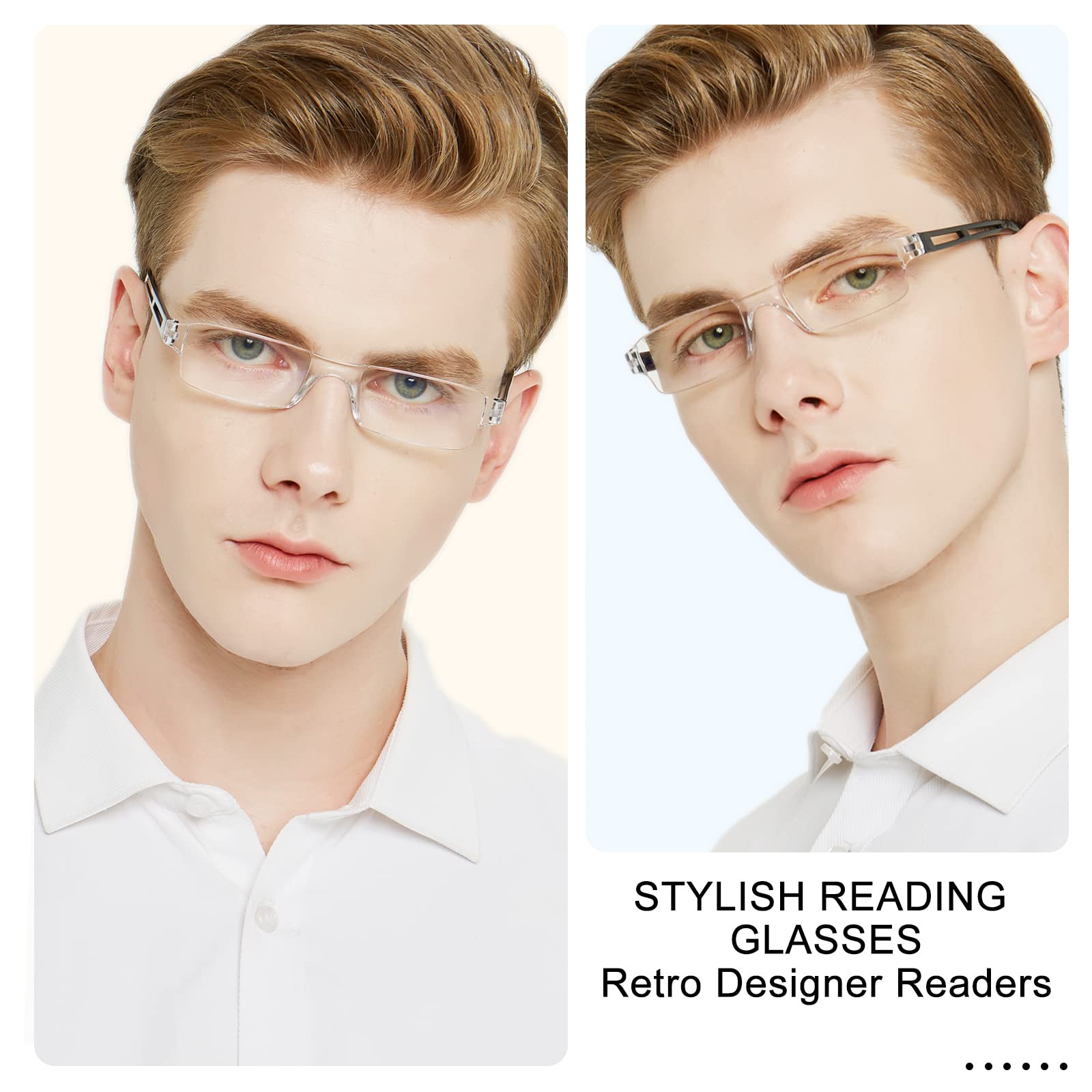 4 Pairs Blue Light Blocking Reading Glasses for Men - Fashion Rectangle Eyewear Frame with 4.00 Magnification (4 Colors) - Perfect for Computer Use, Office Work & Screen Time Protection