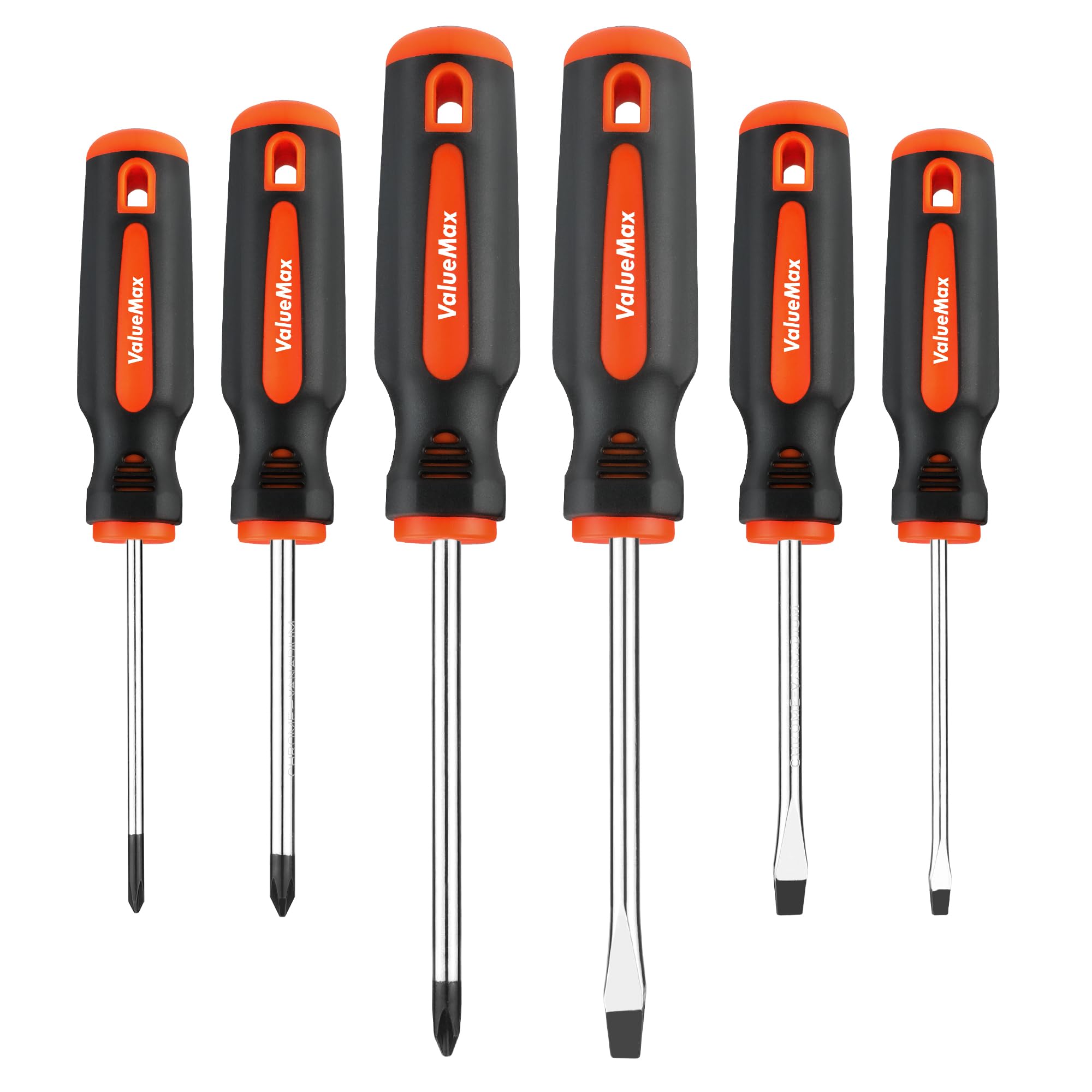 ValueMax 6-Piece Magnetic Screwdriver Set - 3 Phillips & 3 Flat Head Screwdrivers with Non-Slip Grip - Perfect for Home Repairs, Electronics, Furniture Assembly & DIY Projects