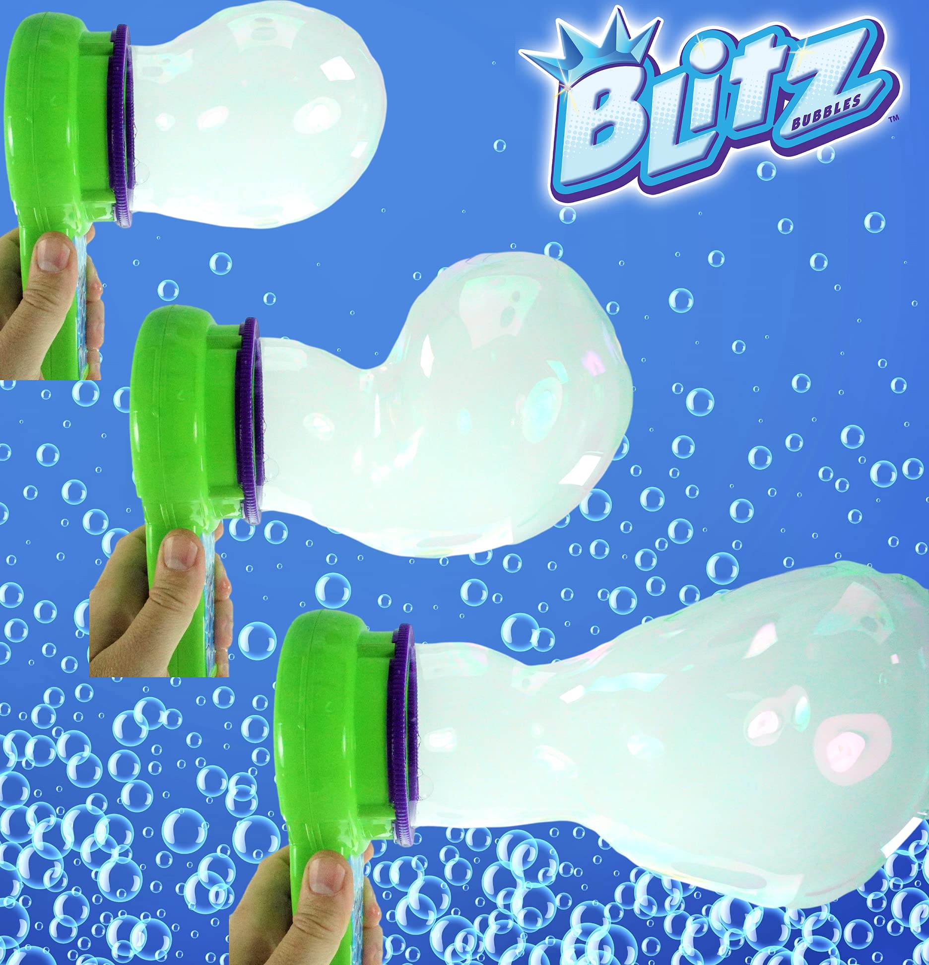JA-RU Blitz Fan Bubble Blaster with Soap Solution - Battery Operated Bubble Maker Machine Toy for Kids, Outdoor Family Games, Handheld Bubble Wand Shooter - Perfect for Easter Basket, Birthday Parties, Park Playdates and Backyard Fun (Model 1562-1)