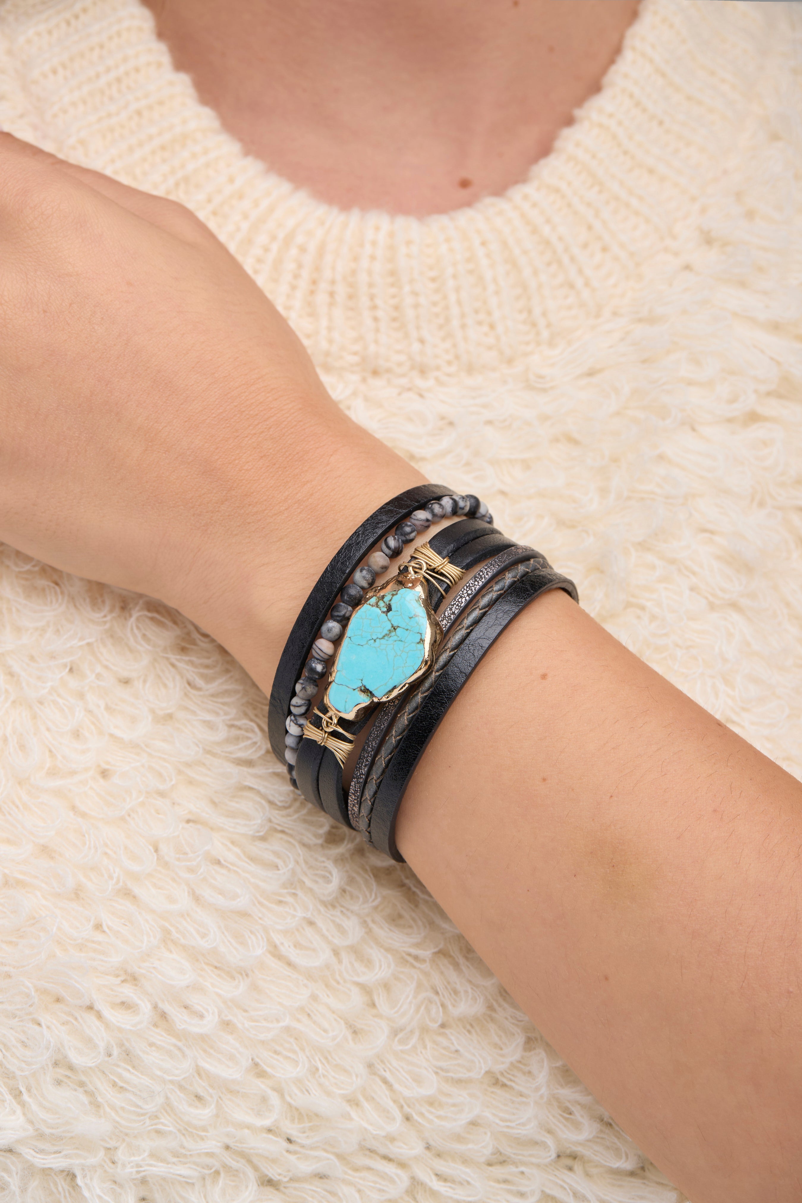 Aquamare Genuine Leather Bracelet for Men & Women - Waterproof & Durable Fashion Accessory for Outdoor, Travel & Daily Wear