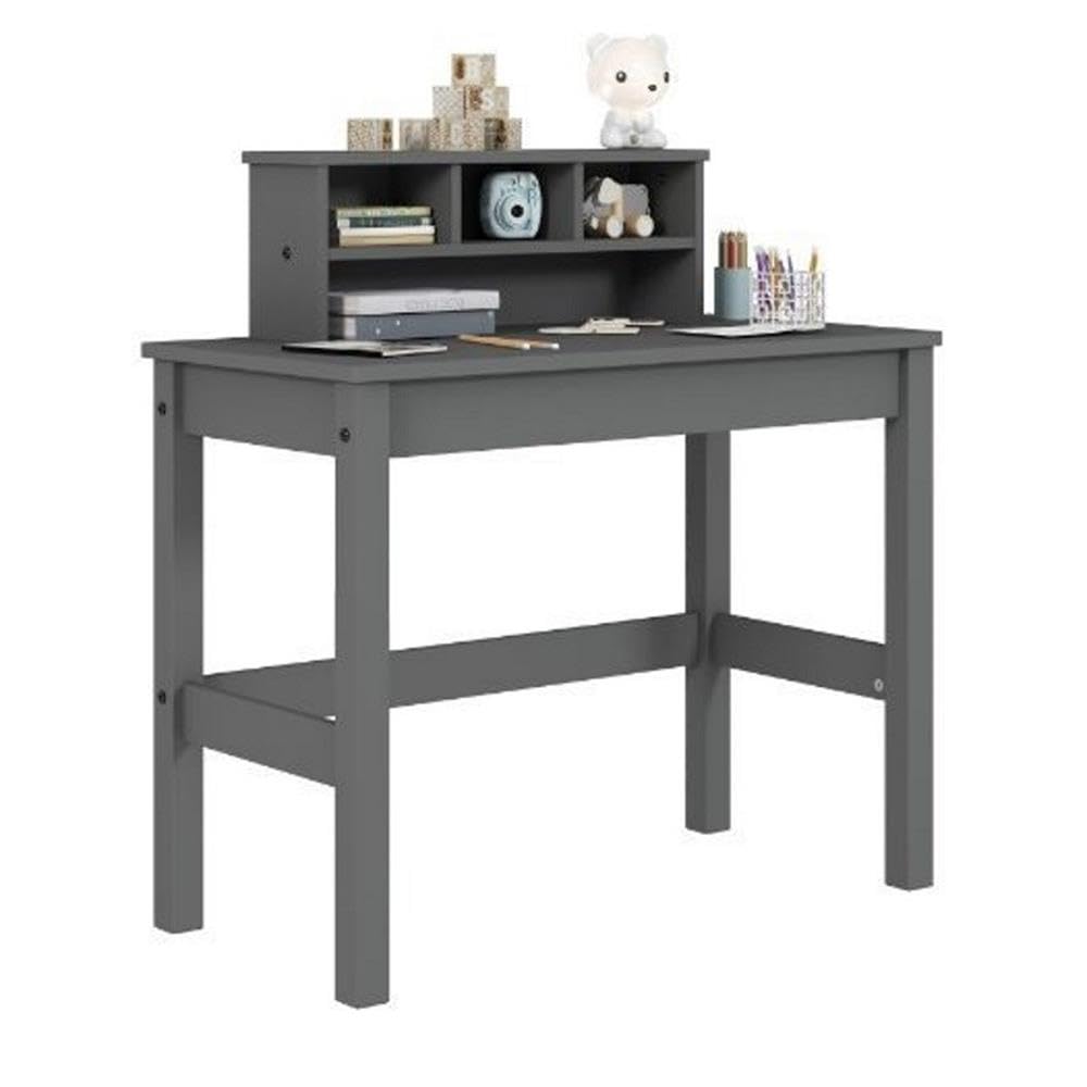 Acme Logan Gray Wooden Rectangular Writing Desk with Hutch & Cable Management Hole - Perfect for Home Office, Study & Workspace Organization