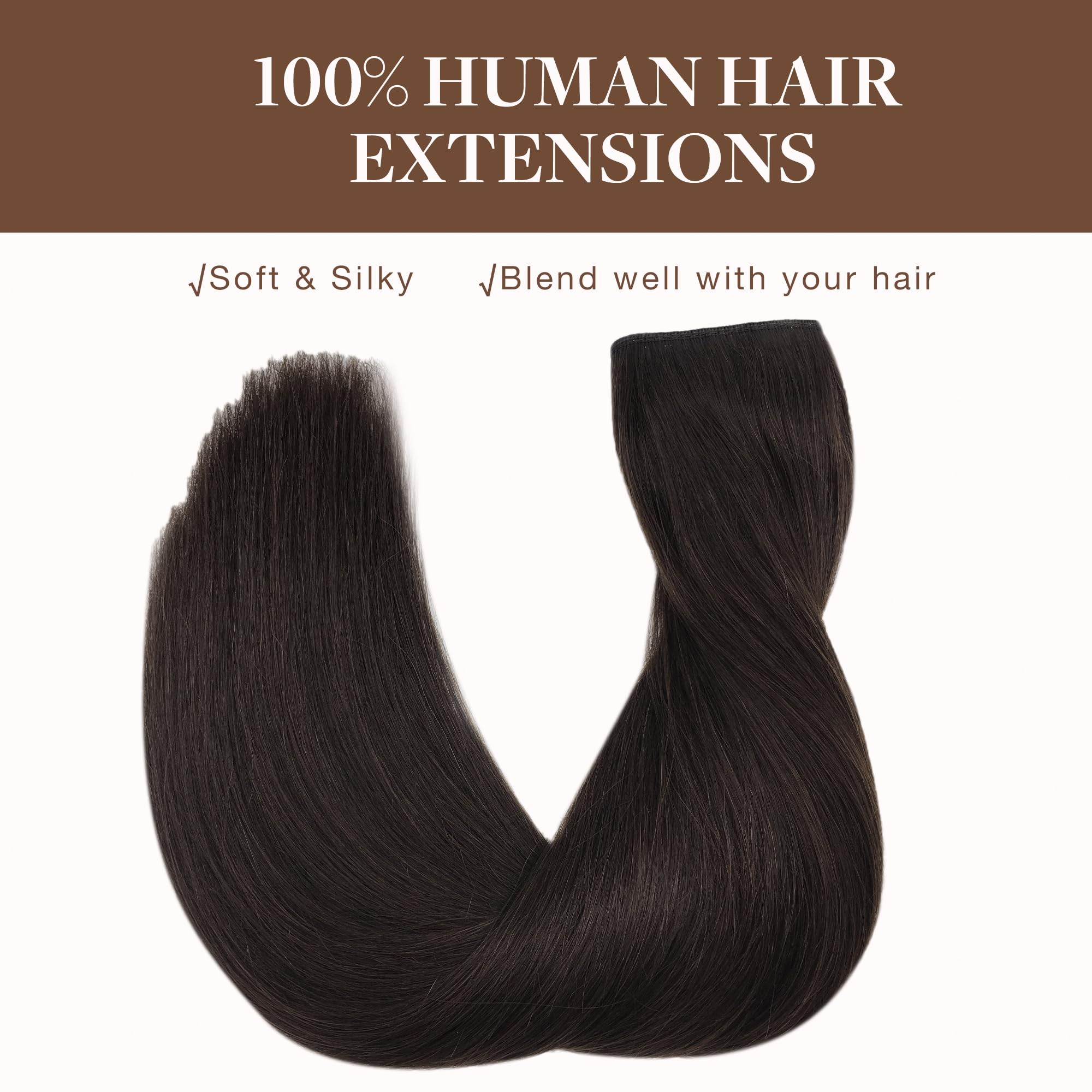 GOO GOO Human Hair Extensions 20 Inch Dark Brown - 110g Invisible Wire Hair Extensions with Transparent Seamless Fish Line for Natural Look | Perfect for Weddings, Parties & Everyday Styling