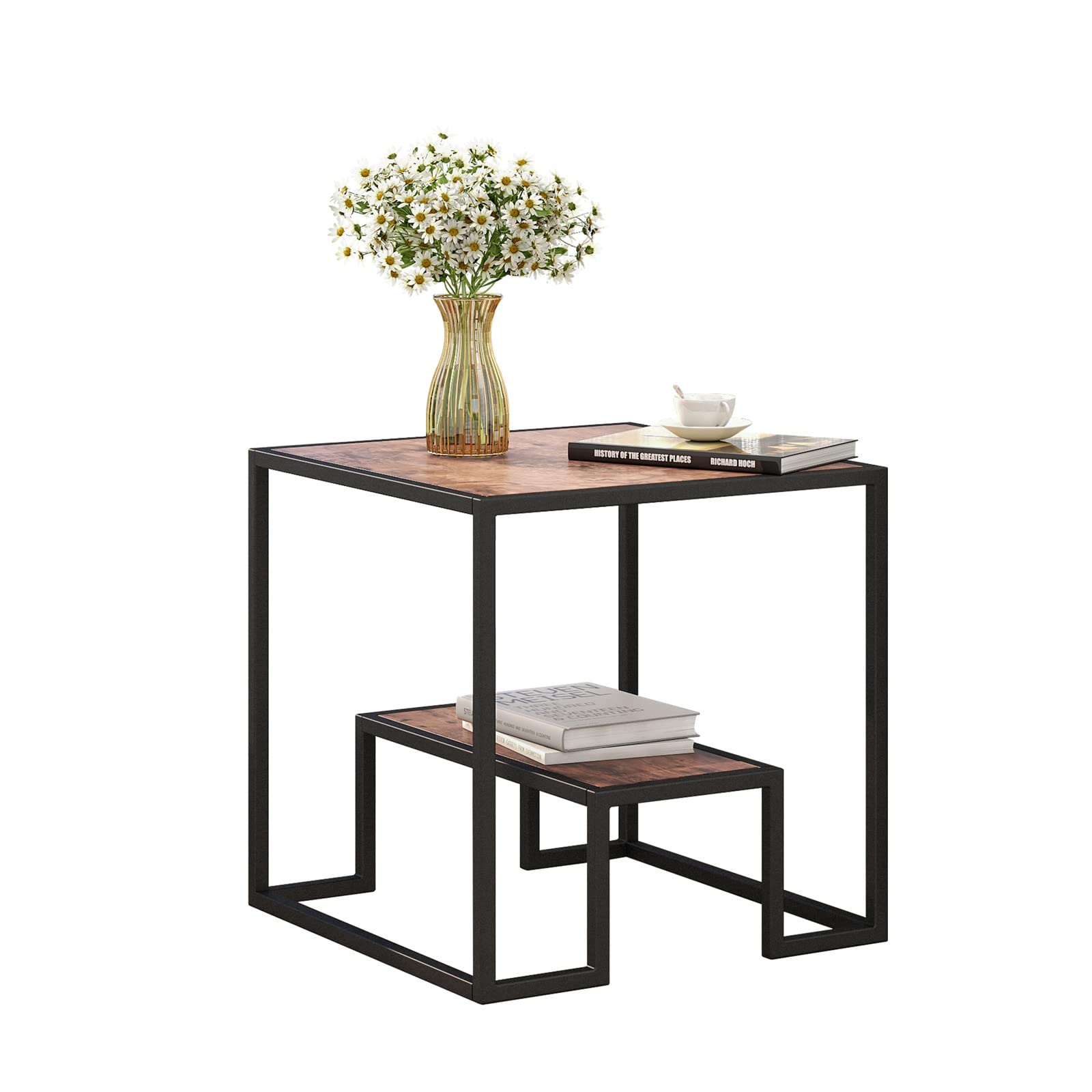 Sturdy 2-Tier End Table - Modern Nesting Coffee Table for Living Room, Bedroom & Office - Rustic Oak Finish - Perfect for Small Spaces, Apartment Decor & Home Organization