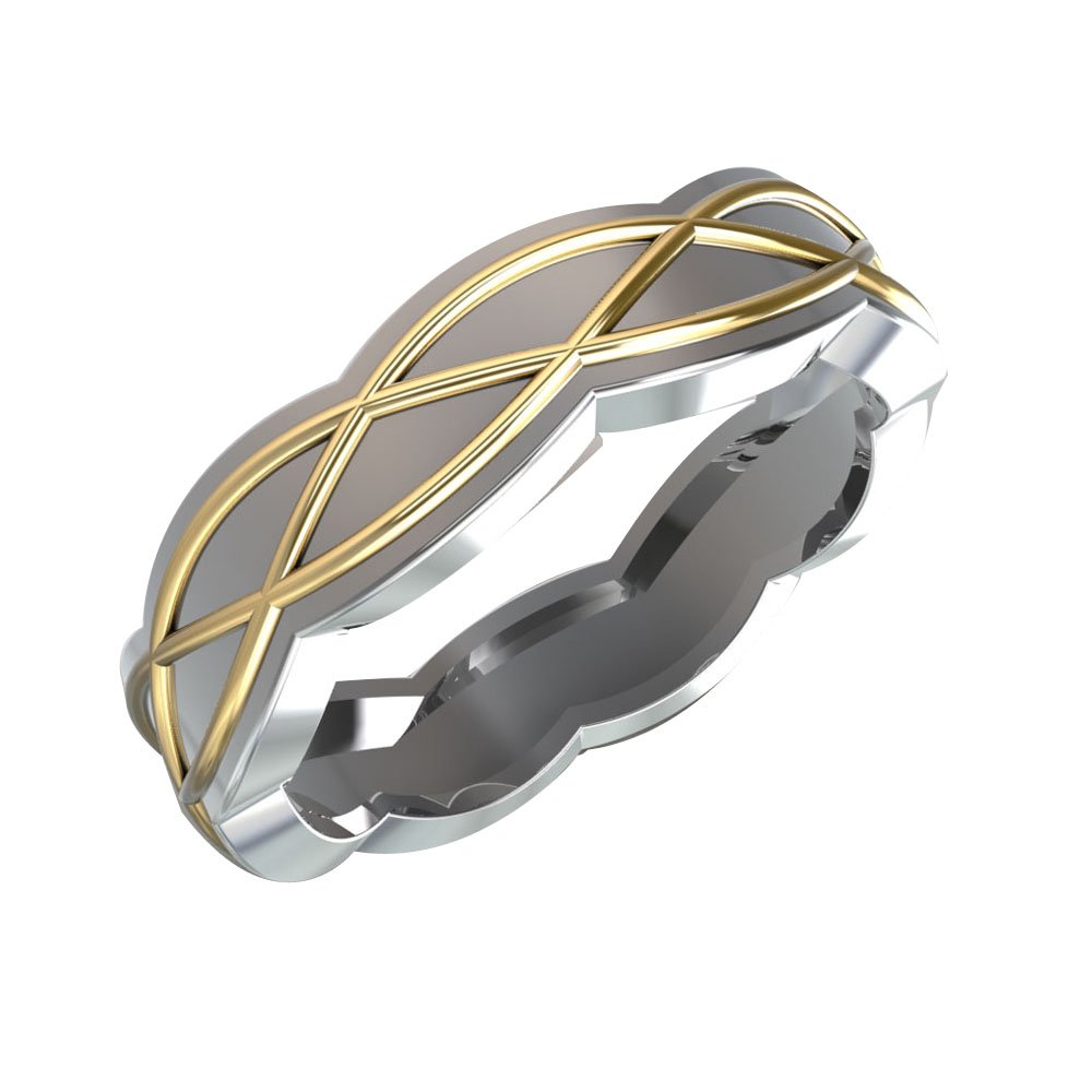 14K White Gold & Yellow Gold Dual Tone Unique Wedding Band – Elegant Ring for Engagement, Anniversary & Special Occasions