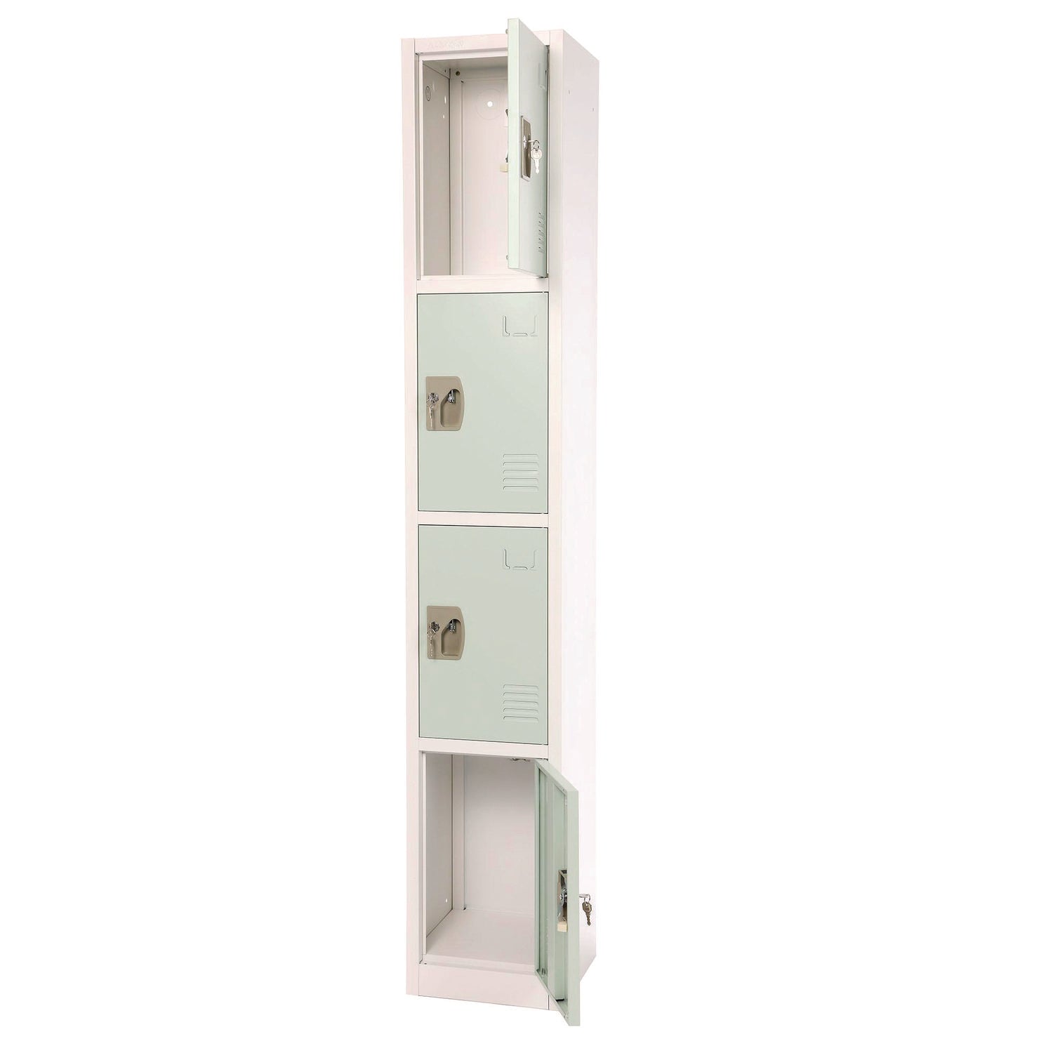 Steel Storage Locker with 4 Compartments - 12 x 12 x 72 Inches, Misty Green - Heavy-Duty School, Gym & Office Locker for Secure Storage