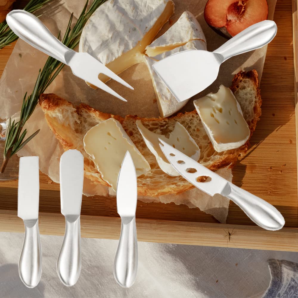 Premium 6-Piece Stainless Steel Cheese Knife Set with Forks & Slicers - Kitchen Cheese Cutting Tools for Parties, Charcuterie Boards & Gourmet Entertaining