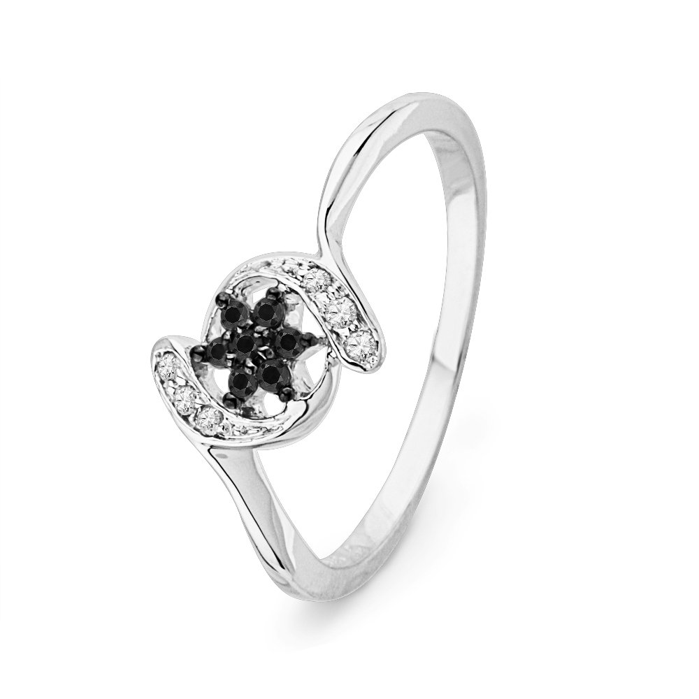 10KT White Gold Black and White Round Diamond Twisted Fashion Ring (1/10 cttw) - Elegant Wedding Band, Anniversary Gift for Her, Perfect for Date Nights & Special Occasions