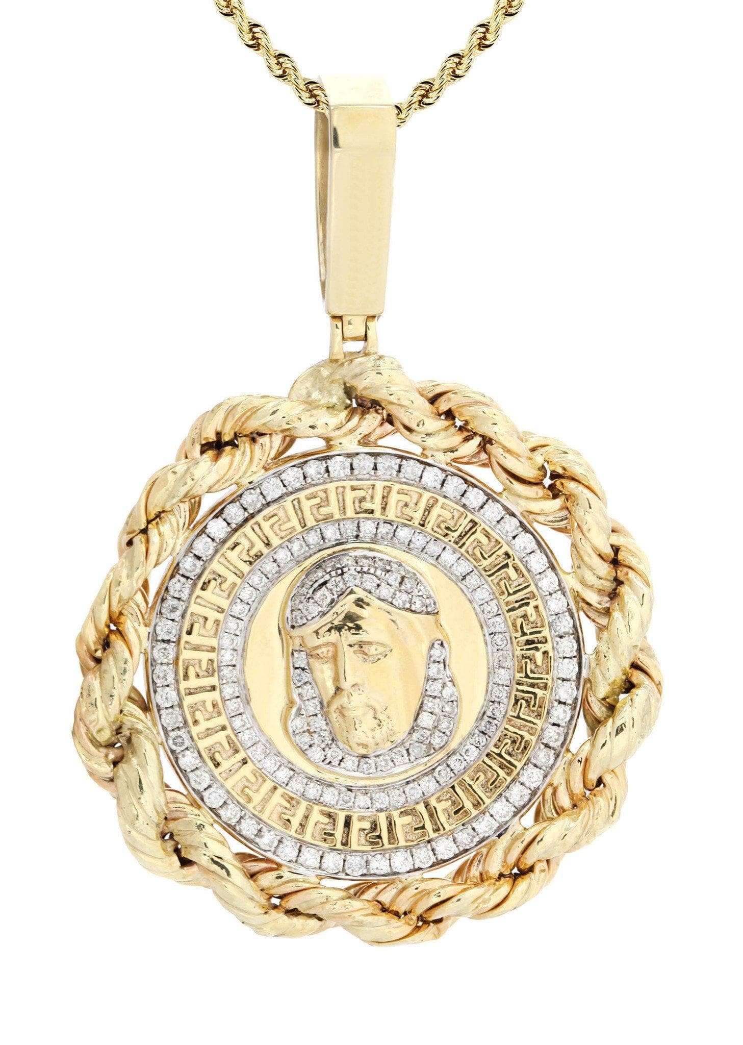 10K Yellow Gold Jesus Head Diamond Necklace - 1.7 Carats Diamond Cross Pendant for Women | Religious Jewelry Gift for Baptism, Confirmation & Easter