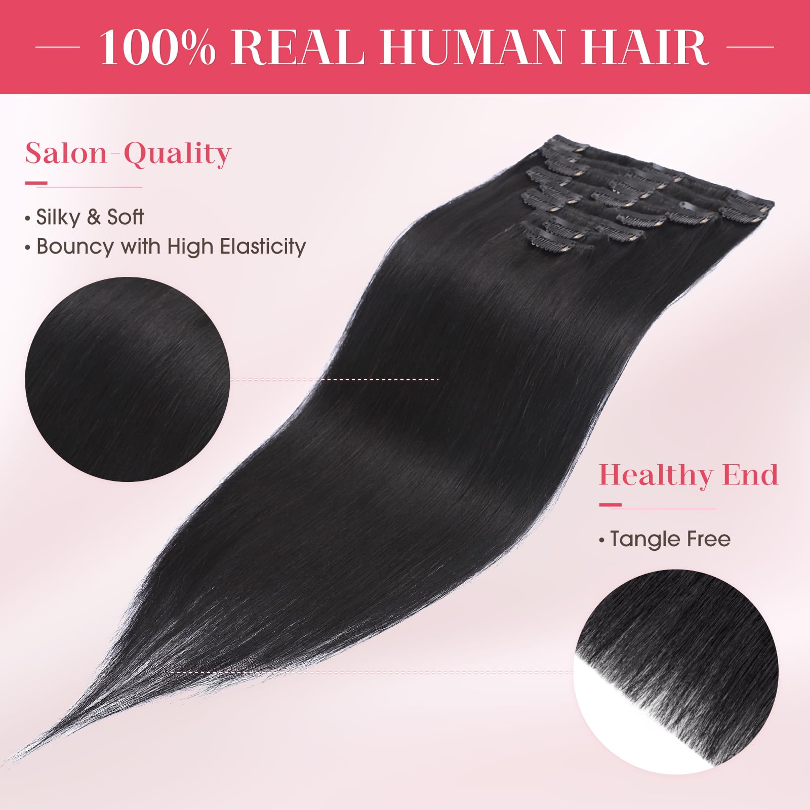 MY-LADY Clip In Hair Extensions 13 Inch Jet Black - 8pcs Remy Human Hair Short Clip Ins for Full Head - 80g Natural Hair Extensions #1 - Perfect for Daily Styling, Parties & Special Occasions