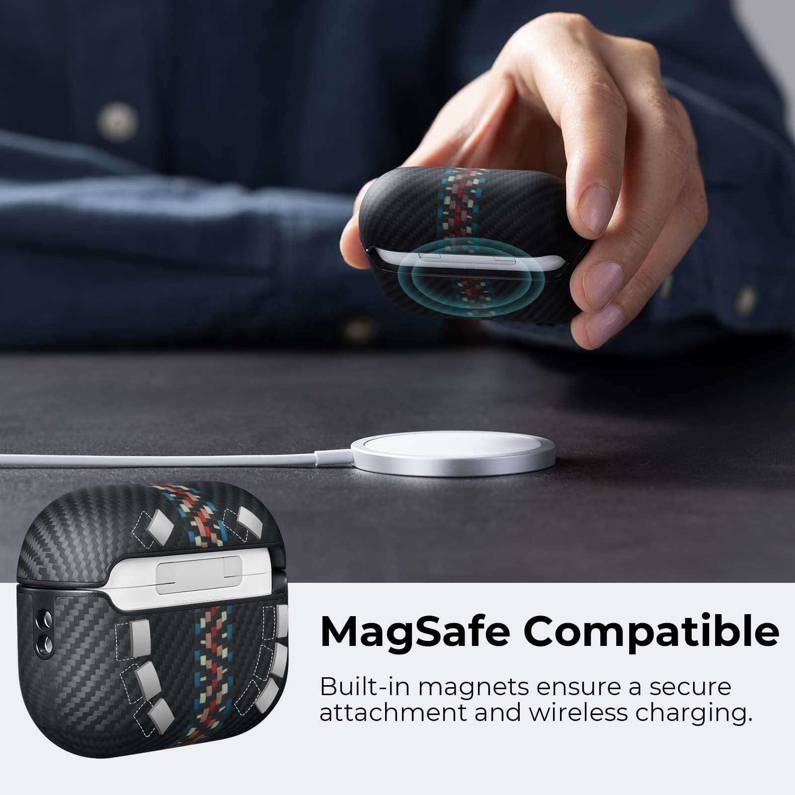 PITAKA Magnetic Shockproof AirPods Pro 2 Case (2022) - 600D Aramid Fiber Protective Cover with MagSafe Compatibility | Durable Fusion Weaving Design | Perfect for Gym, Travel & Everyday Use