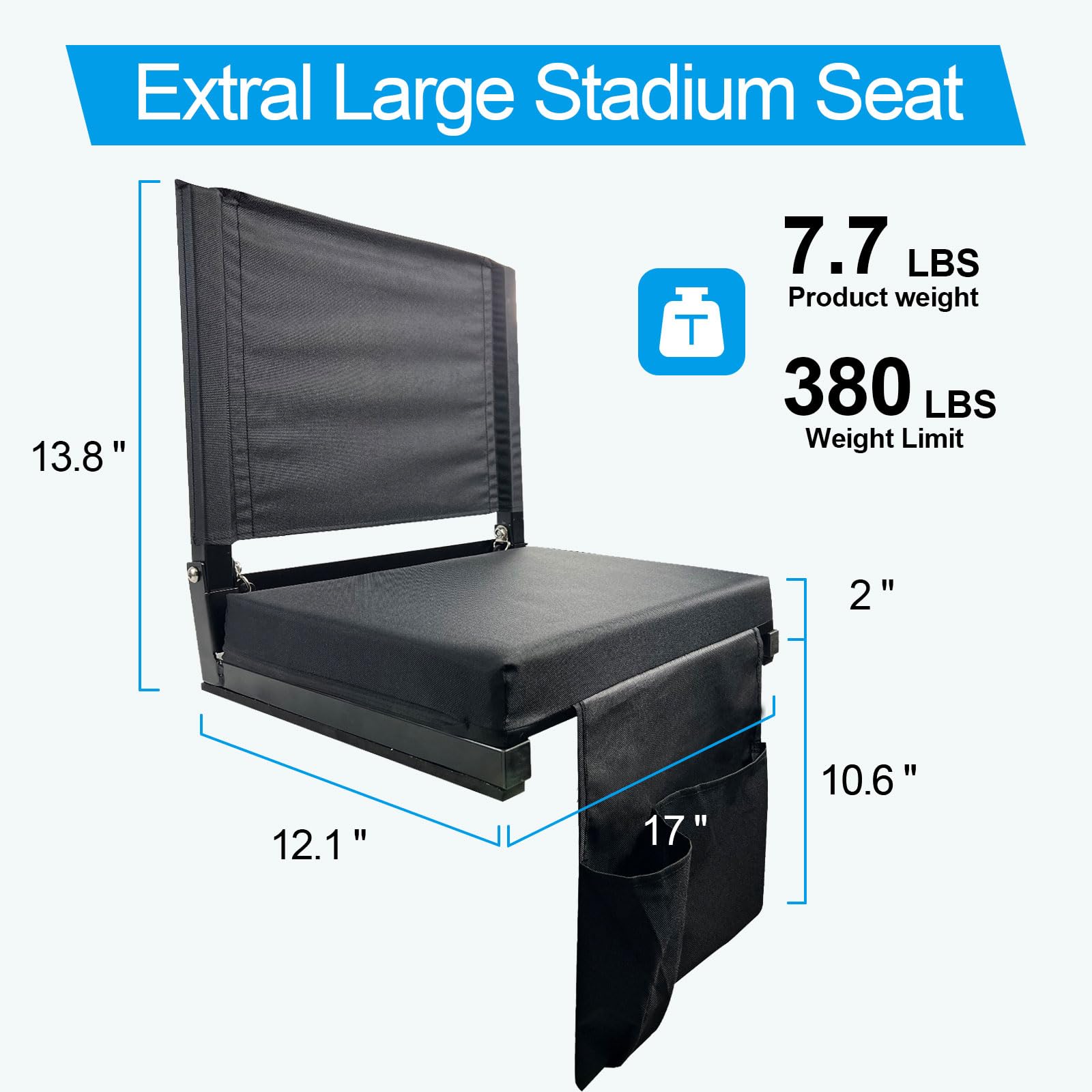 Extra Wide Stadium Seats with Back Support - 2 Pack Portable Bleacher Chairs | Foldable Cushioned Seating for Sports Games, Concerts & Outdoor Events