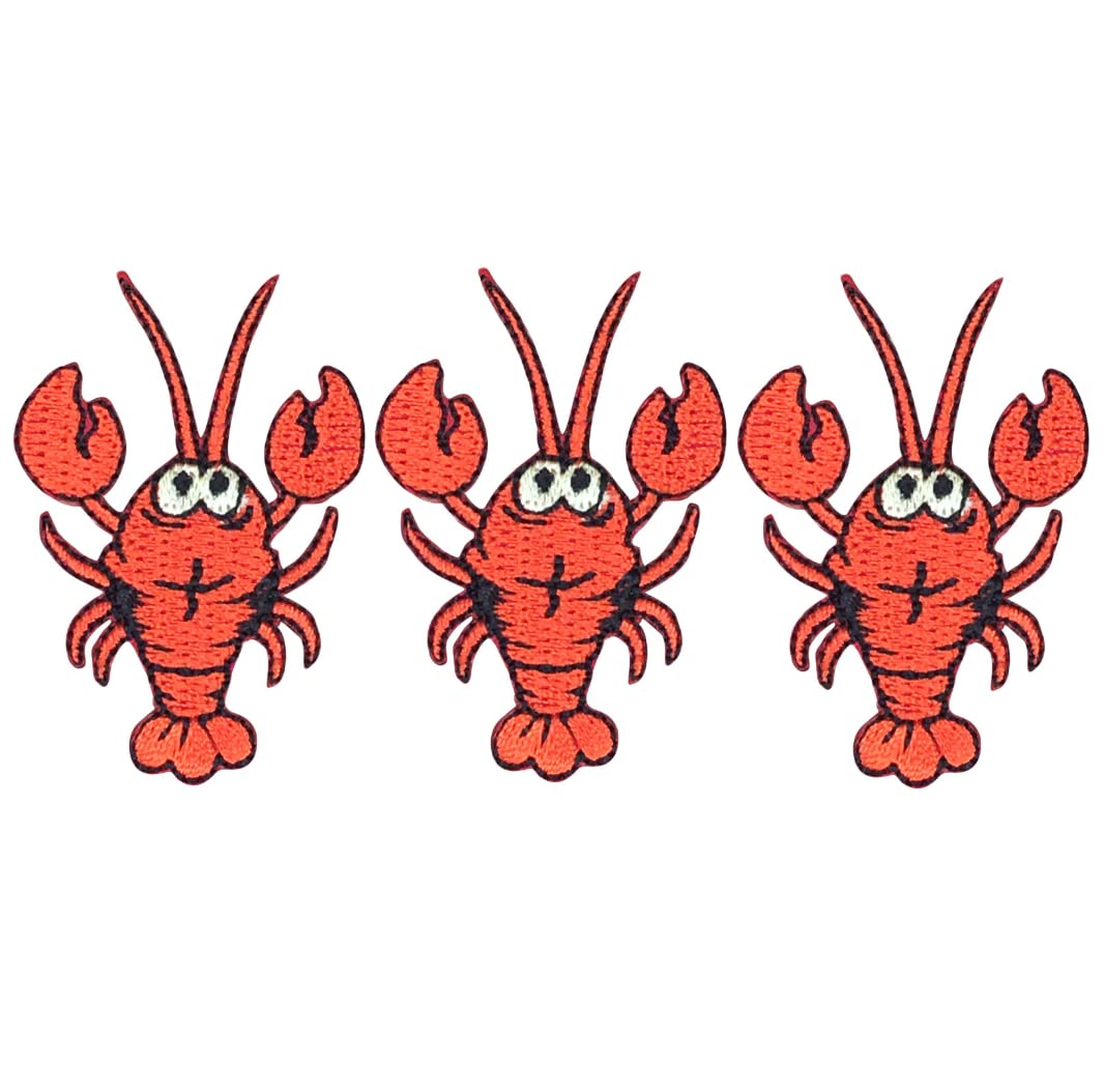 Red Lobster Iron-On Applique Patch - Crawfish & Seafood Embroidered Badge 2 Inch (3-Pack) for DIY Crafts - Perfect for Hats, Shirts, Shoes, Jeans & Bags Decoration | Great for Seafood Lovers, Costume Parties & Marine-Themed Events