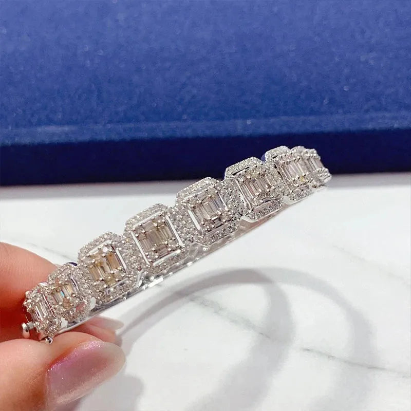 18K Gold Real Diamond Bangle for Women - 3.0ct Big Square Luxury Bracelet | Wedding, Engagement, Party Jewelry Gift | Elegant & Trendy Fashion Accessory for Special Occasions