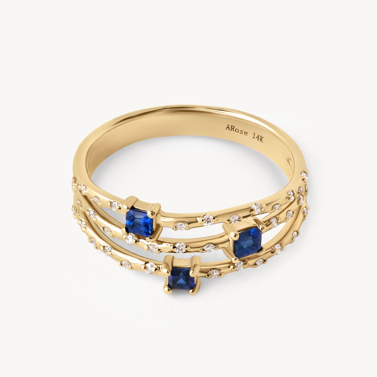 Starry Sapphire Triple Band Ring - Elegant Blue Gemstone Jewelry for Women - Perfect for Weddings, Anniversaries & Special Occasions