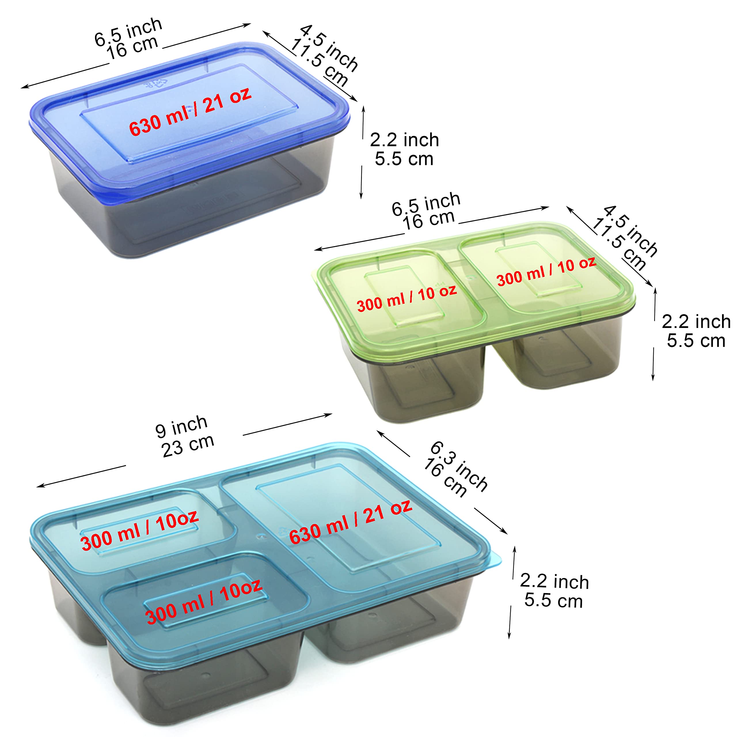 Youngever 9-Piece Bento Lunch Box Set - Reusable Plastic Food Storage Containers for Meal Prep (3 Sizes) - Perfect for Office, School & Picnic Lunch Storage