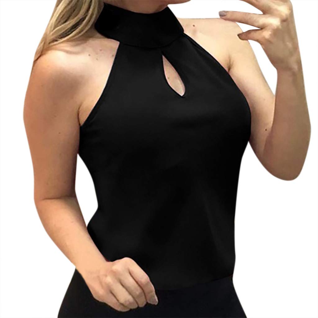 Women's Loose Fit Sleeveless Hollow Out Sexy Halter Blouse - Pullover Vest Top T-Shirt (Black, Medium) | Perfect for Summer, Beach, Party & Casual Wear