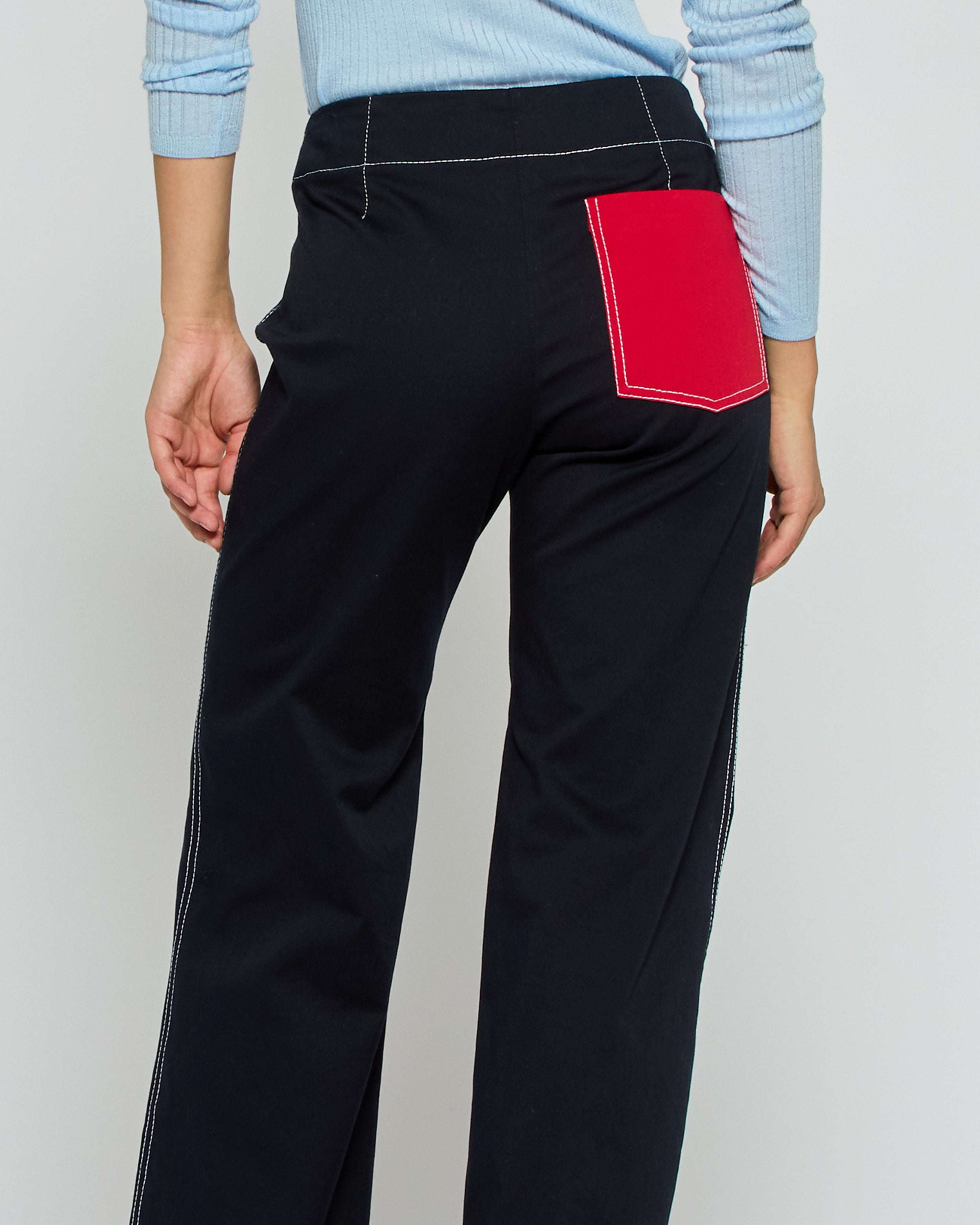 Flare Pants for Women with Contrast Pockets - Dark Blue High Waisted Wide Leg Trousers for Office, Casual Wear & Date Night Outfits
