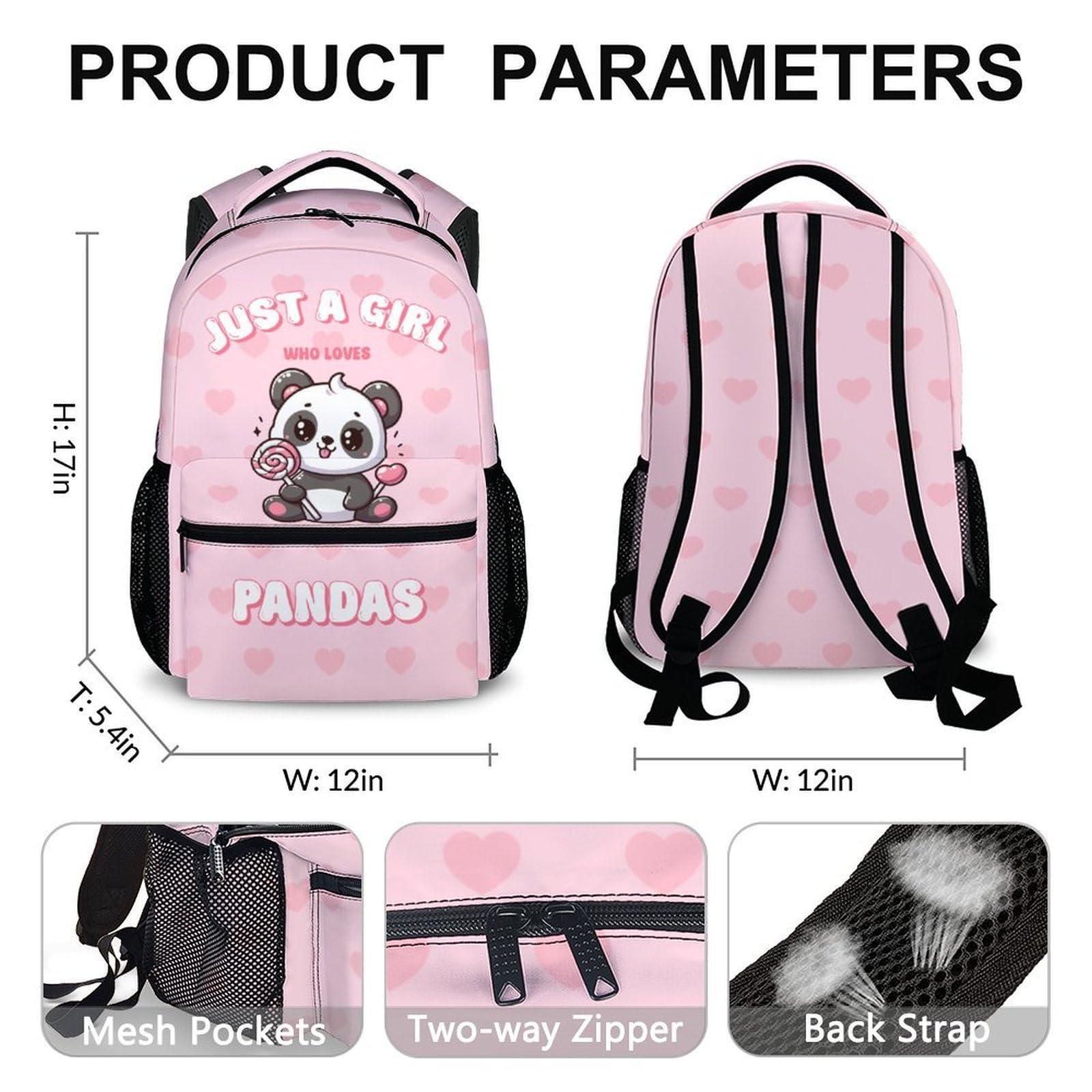Cute Panda Backpack for Girls - 17 Inch Lightweight School Bookbag for Kids & Teens - Perfect for School, Travel, and Daily Use