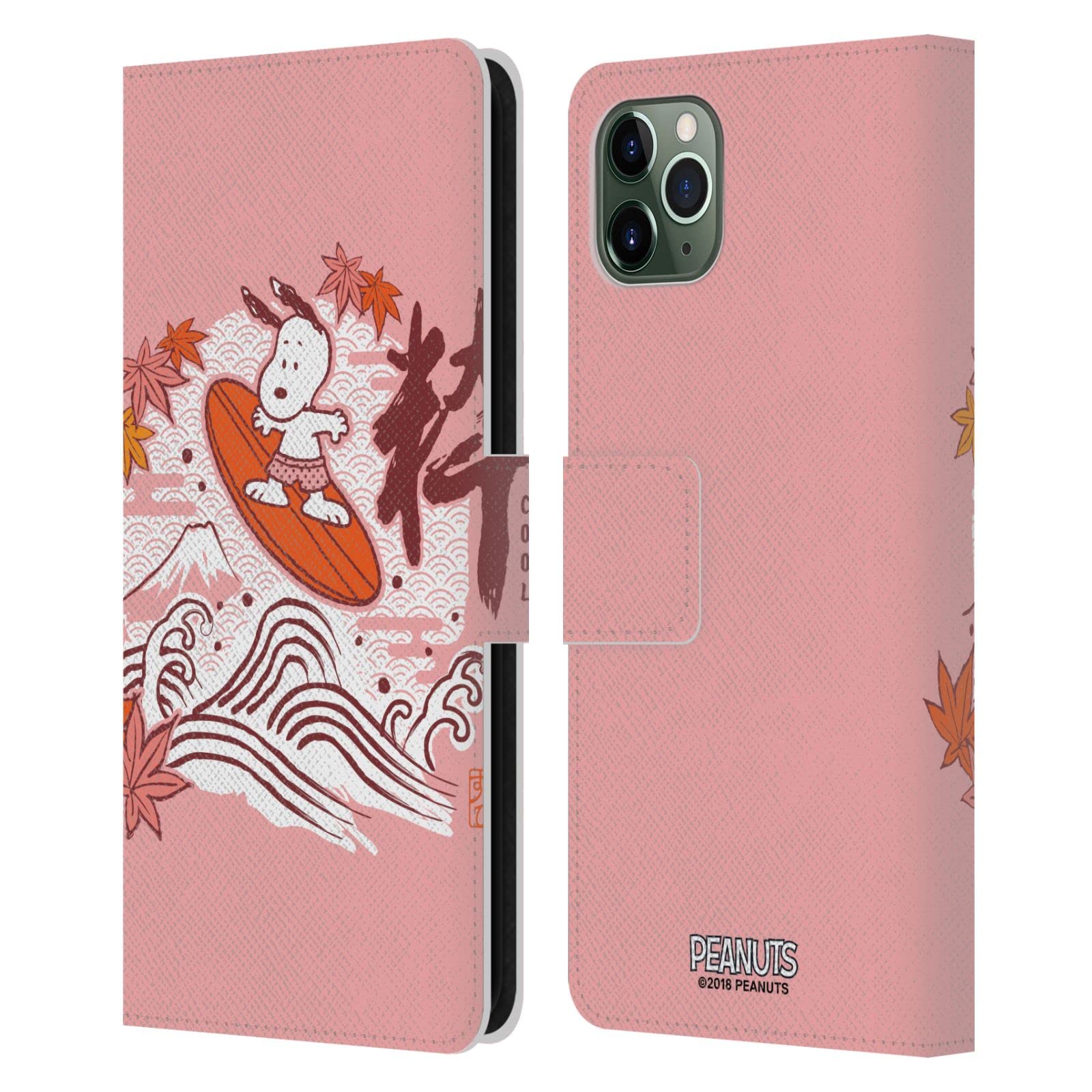 Head Case Designs Peanuts Surf Oriental Snoopy Leather Wallet Case Cover for Apple iPhone 11 Pro Max - Perfect for Travel, Work, and Everyday Use