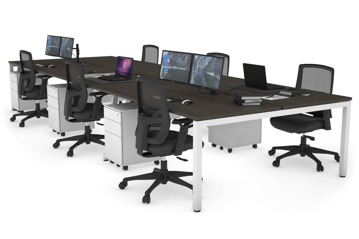 6-Person Office Workstation with Quadro Square Legs - 1600L x 800W Dimensions, Cable Management Scallop for Organized Workspace - Perfect for Open Office Layouts, Team Collaboration & Modern Workspaces
