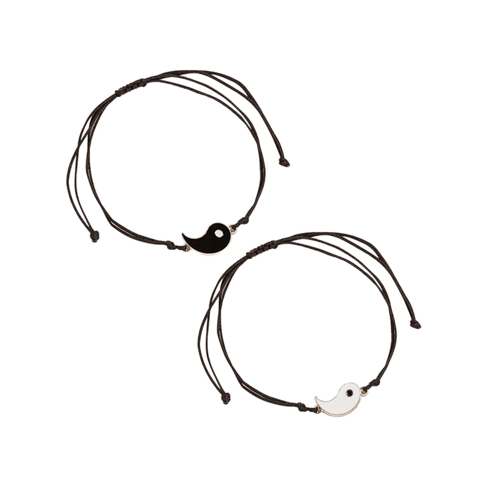 Couples Friendship Bracelet - Handmade Woven Yin Yang Fish Design Adjustable Rope Bracelet for Men & Women (Black & White, One Size) - Perfect for Anniversary Gifts, Valentine's Day & Spiritual Healing