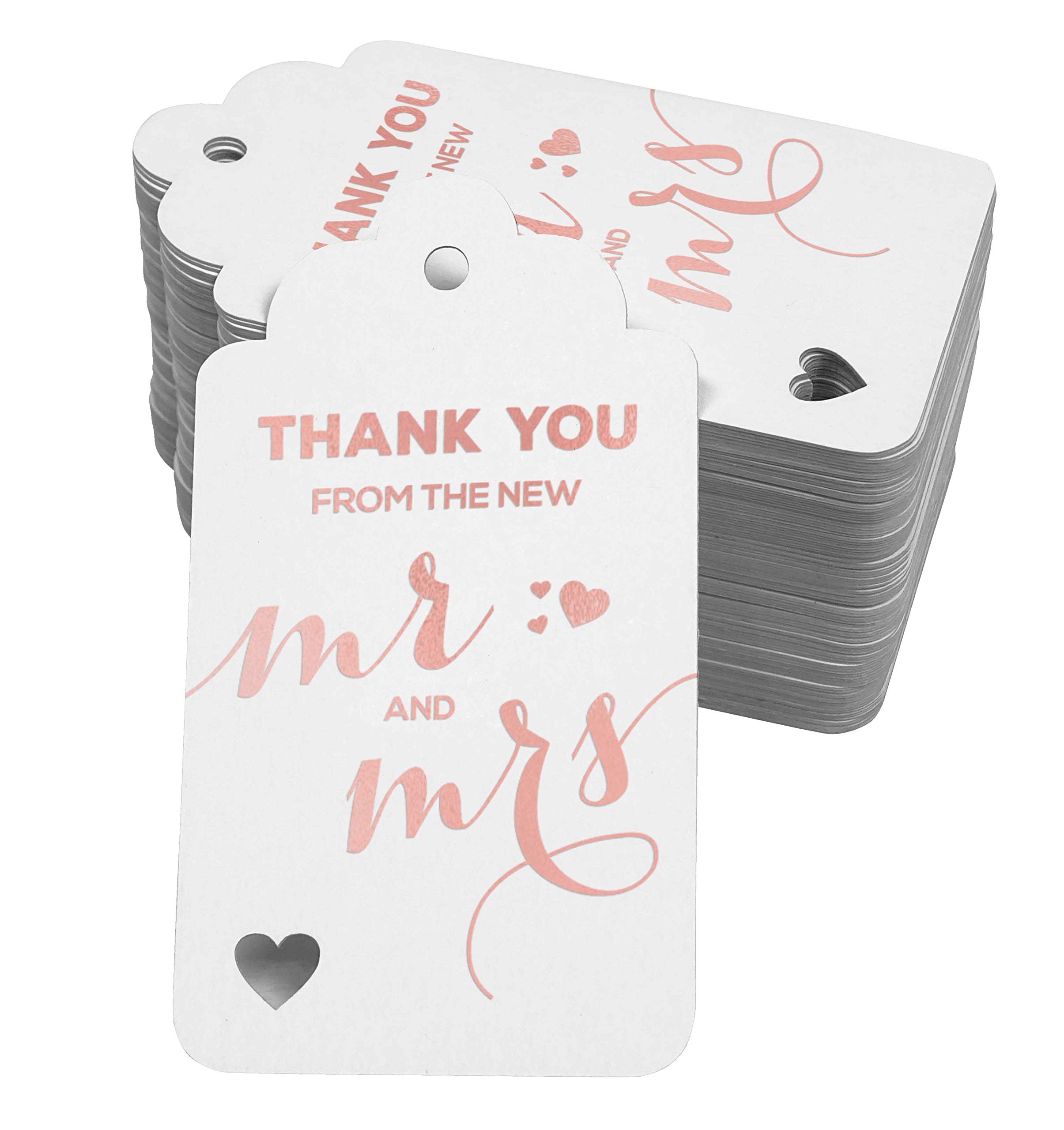 50 Pack Real Rose Gold Foil Wedding Thank You Tags - Elegant Favor Hanging Paper Tags for Bridal Shower, Anniversary & Special Events