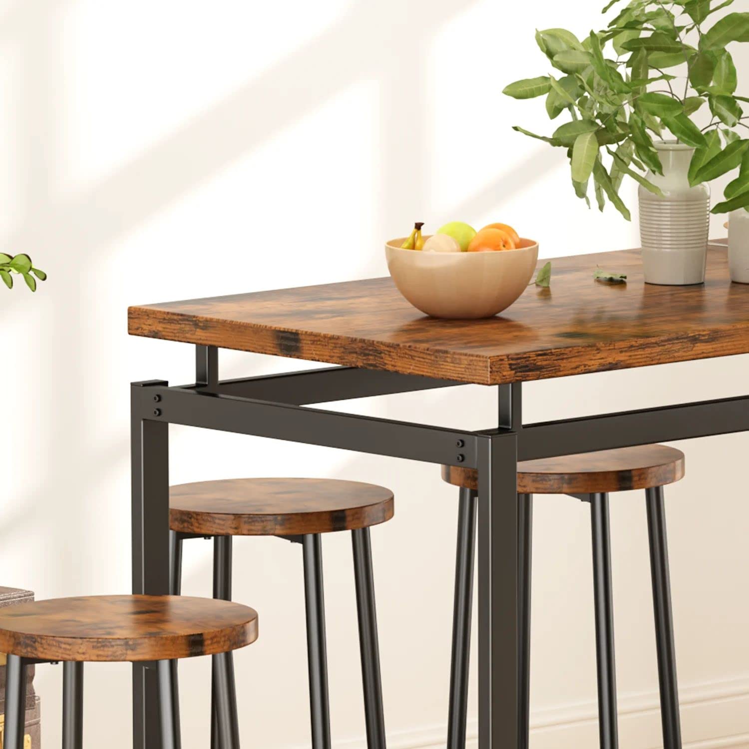 Modern 5-Piece Industrial Bar Height Dining Table Set for 4 - Kitchen & Pub Table with 4 Chairs - Space-Saving Breakfast Nook & Small Apartment Furniture - Perfect for Compact Dining Rooms, Kitchens & Entertainment Areas