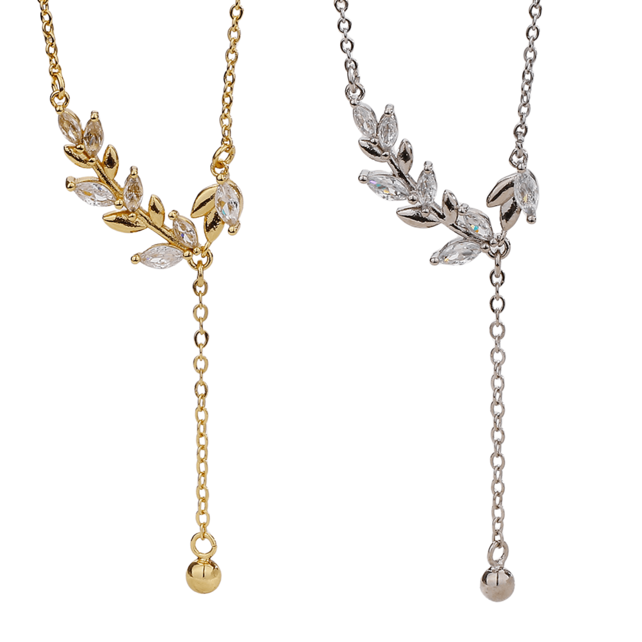 Marquise Olive Branch Leaf Y Necklace - Elegant Sterling Silver Pendant for Women | Perfect for Weddings, Anniversaries & Everyday Wear | R8236