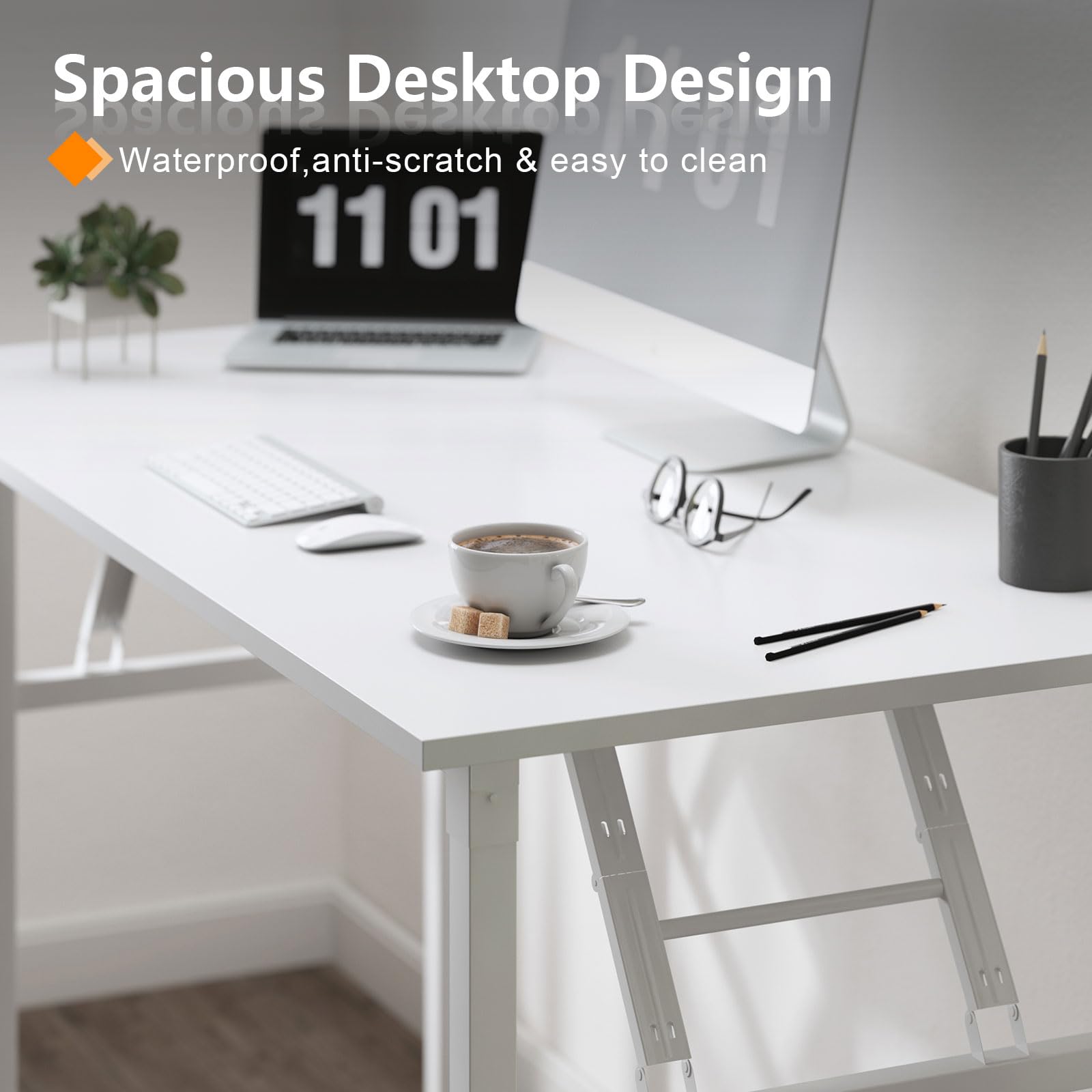 SogesFurniture 62 Inch White Computer Desk - Home Office Desk, Study Writing Table, Workstation with Metal Frame & Folding Design | Perfect for Small Spaces, Gaming Setup & Remote Work