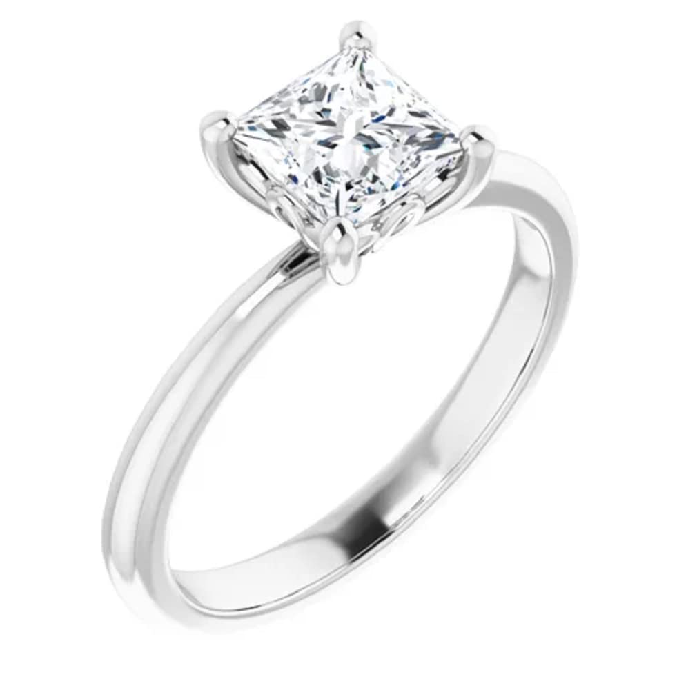 10K Solid White Gold Handmade Engagement Ring - 1.0 CT Princess Cut Moissanite Diamond Solitaire Wedding Band for Women - Perfect for Proposals, Anniversaries & Bridal Jewelry Gifts