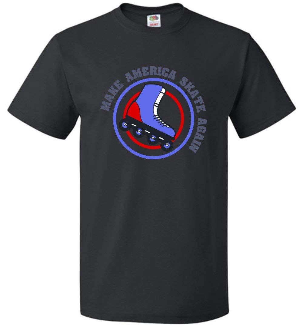 Make America Skate Again Funny Rollerblading T-Shirt - Black - Comfortable Cotton Tee for Skaters, Rollerbladers & Patriotic Americans - Perfect for Skate Parks, Roller Rinks & 4th of July Celebrations