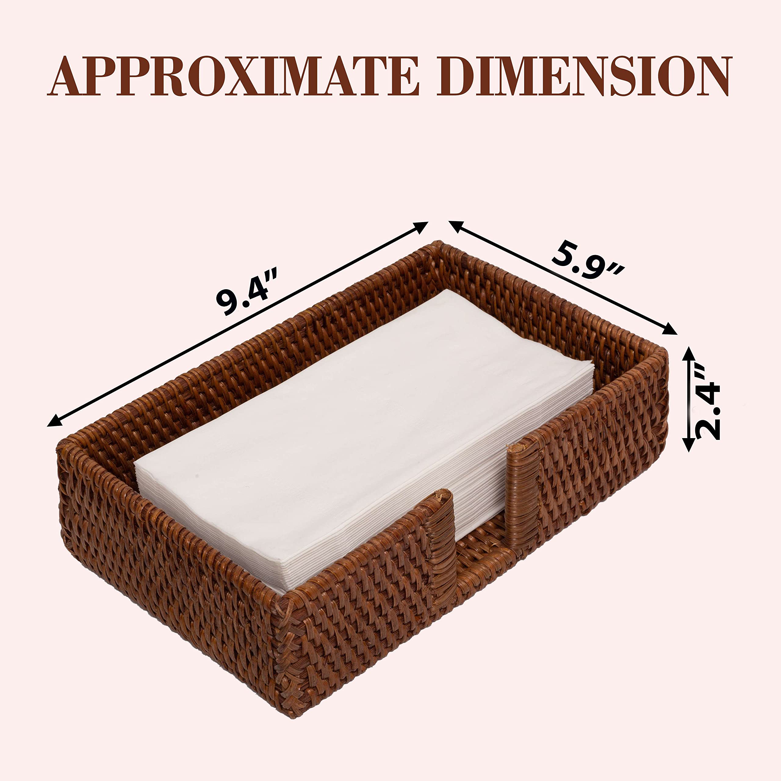 Dark Brown Rattan Bathroom Towel Holder - 9.4 x 5.9 x 2.4 Inch Wicker Tissue Paper Storage Basket for Guest Towels, Napkins & Luncheon Supplies | Perfect for Toilet Tank, Kitchen Countertop & Bathroom Organization