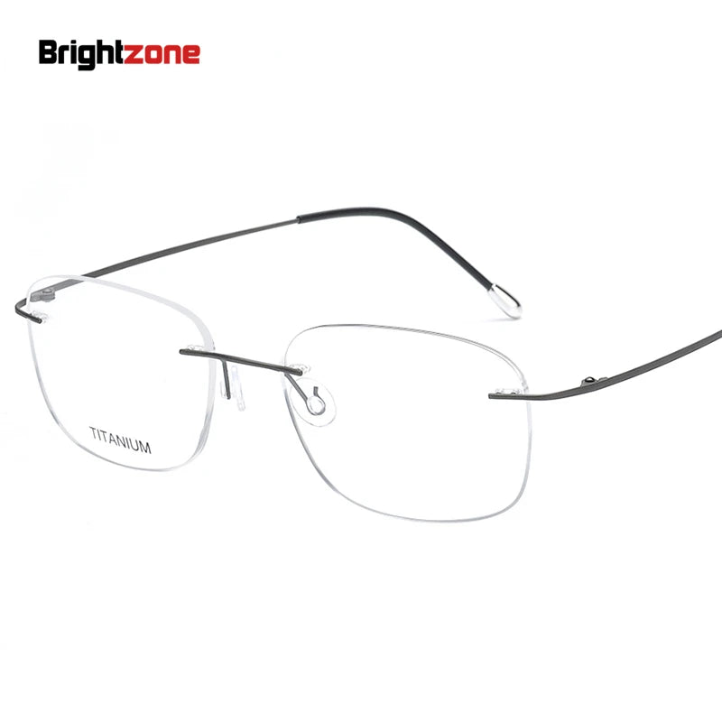 Brightzone Unisex Rimless Oval Square Titanium Eyeglasses Frame 71610 - Lightweight & Durable for Work, Reading & Fashion