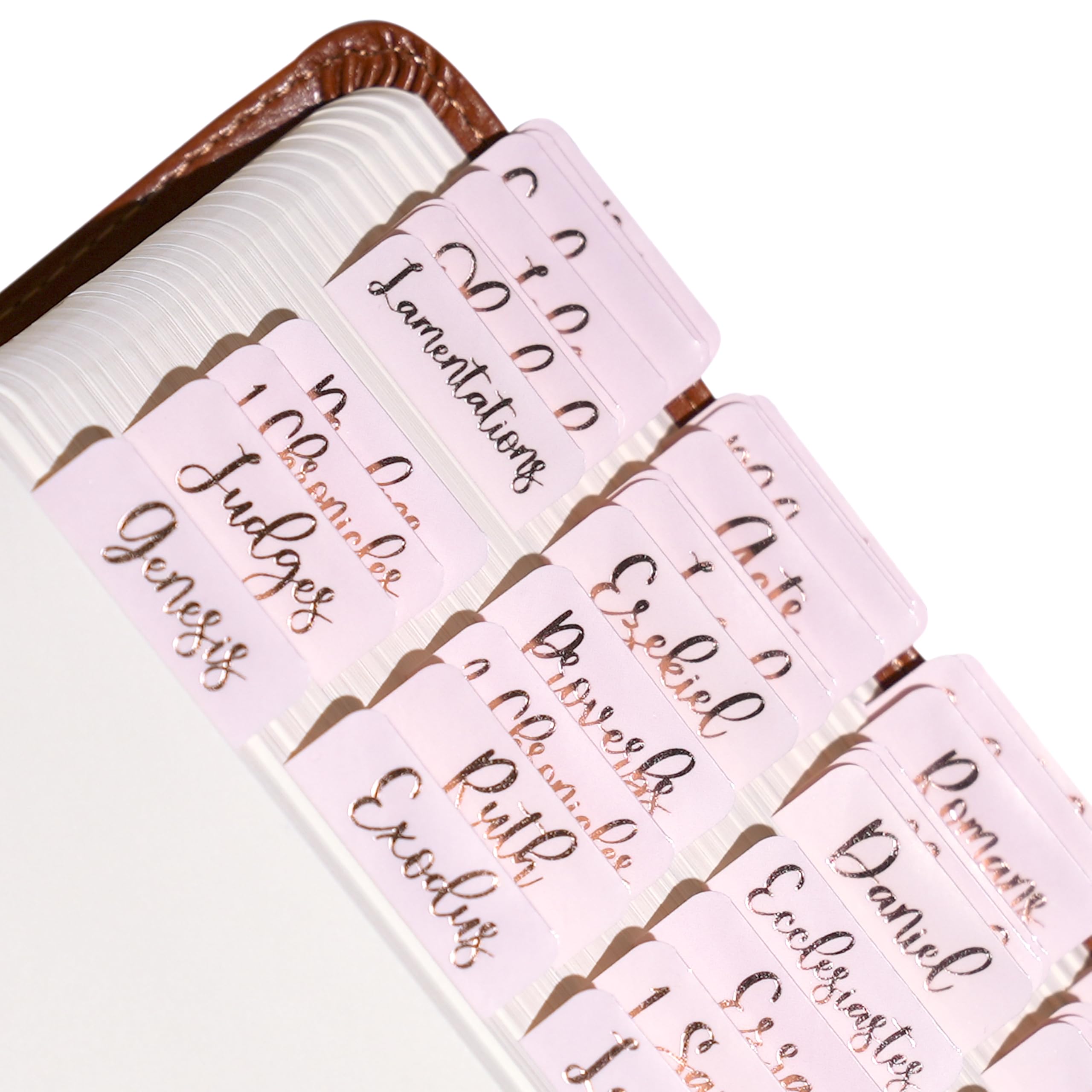 Rose Gold Bible Tabs - 90 Durable Laminated Tabs for Study & Journaling