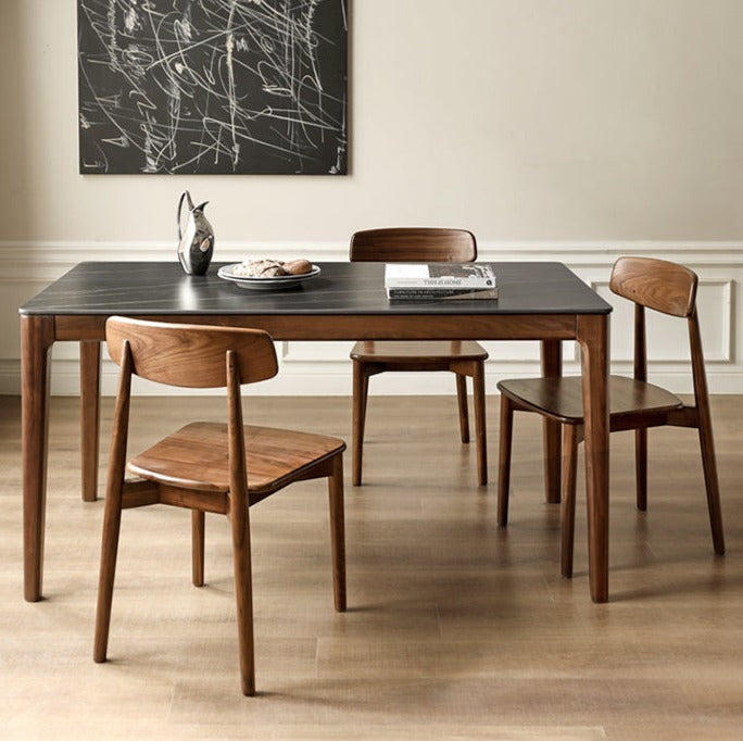 Premium Black Walnut Wood Dining Table with Natural Slate Stone Top - Elegant Farmhouse Style for Dining Room, Kitchen, or Rustic Home Decor