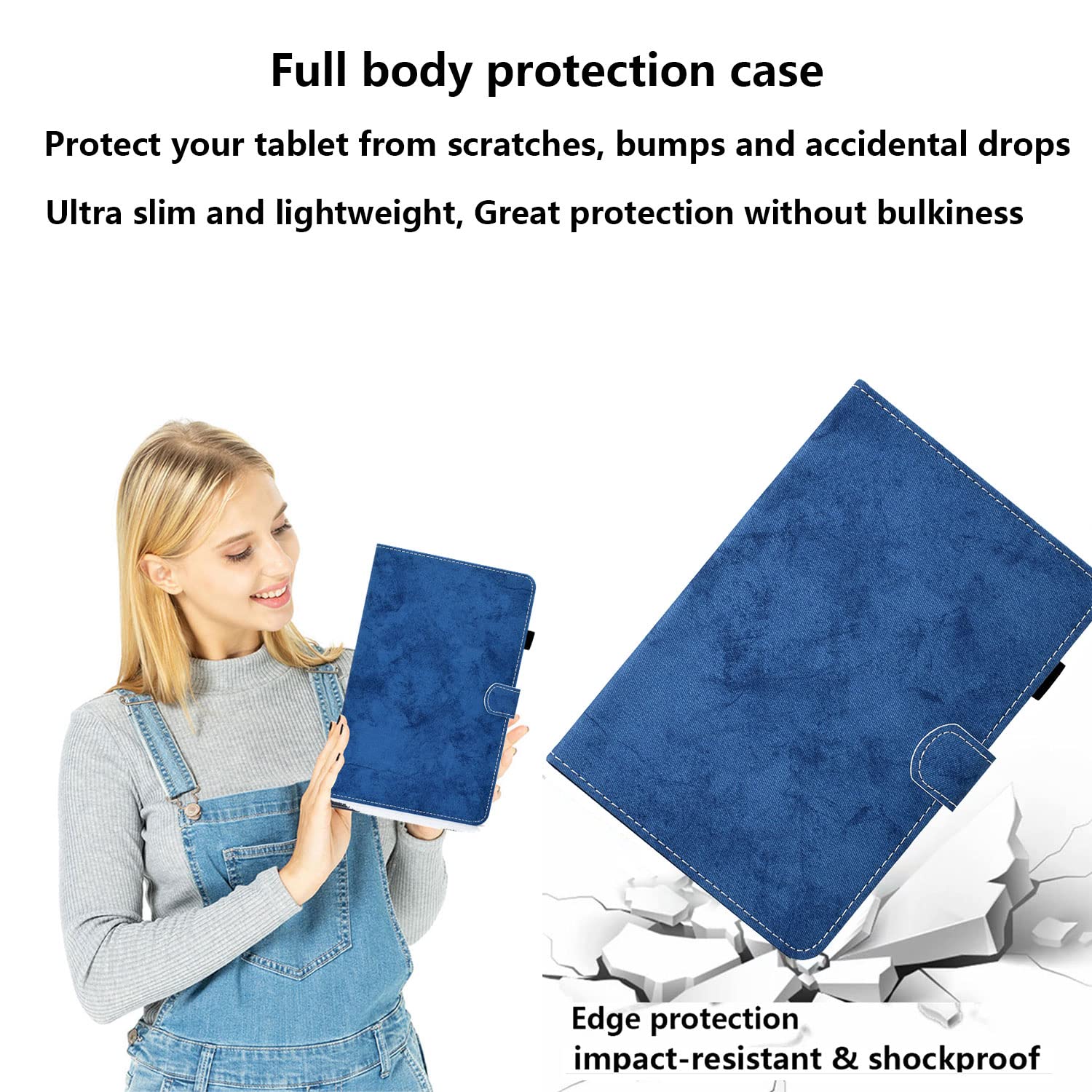 iPad 10th Generation Case 10.9 Inch (2022 Model) - Magnetic Protective Wallet Folio Cover with Pencil Holder, Card Pocket & Stand | Shockproof Soft TPU Back | Blue Marble Design | Perfect for Work, Travel & School Use
