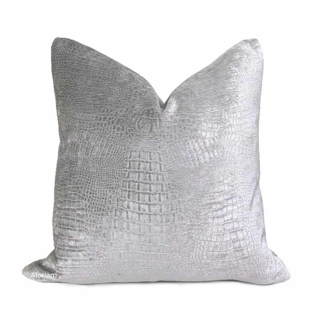 Silver Gray Alligator Skin Pattern Chenille Pillow Cover - Soft Luxury Decorative Throw Pillow Case for Sofa, Bed, Couch - Perfect for Living Room, Bedroom, Office Decor