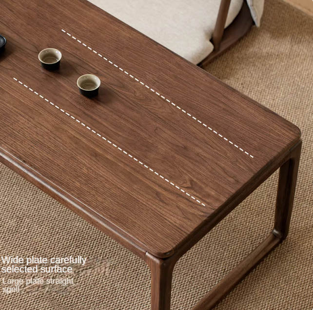 Premium Oak & Black Walnut Solid Wood Tatami Tea Table - Japanese Style Low Coffee Table for Living Room, Zen Meditation, and Tea Ceremony