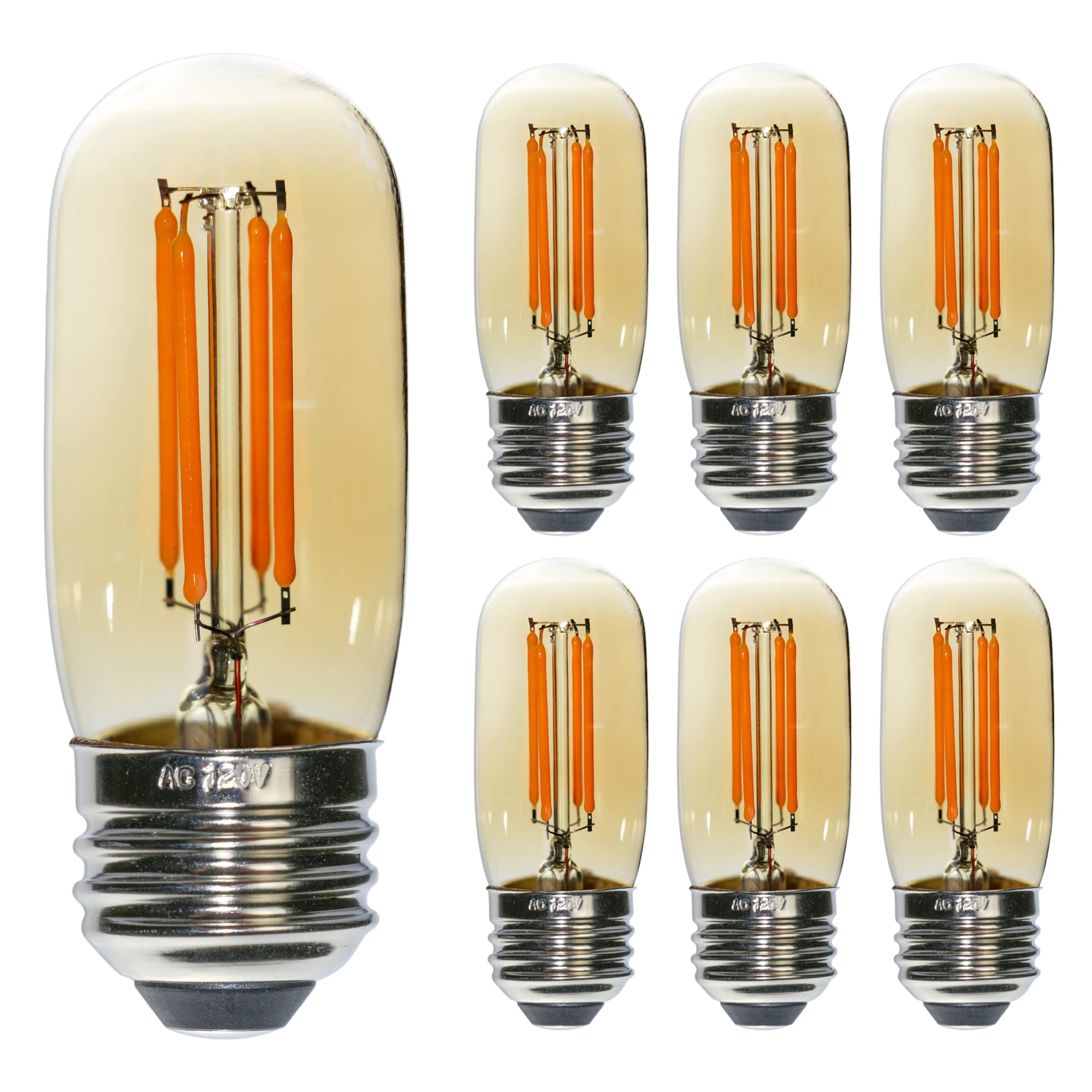 6 Pack T32 T12 Dimmable LED Tube Bulbs - 4W (40W Equivalent) Warm Amber Glass with E26 Base - Perfect for Chandeliers, Wall Sconces, Floor Lamps, Table Lamps & Indoor Lighting - Ideal for Living Rooms, Bedrooms, Restaurants and Cozy Spaces