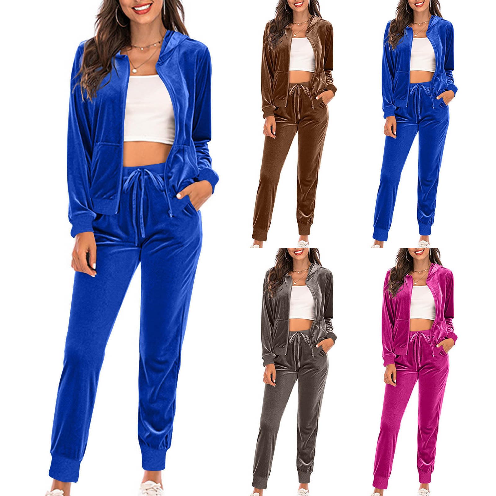 Women's Velour Tracksuit Set - Soft Long Sleeve 2 Piece Outfit with Full Zip Hoodie & Jogger Pants, Comfortable Lounge Wear with Pockets - Perfect for Yoga, Gym, Running and Casual Streetwear