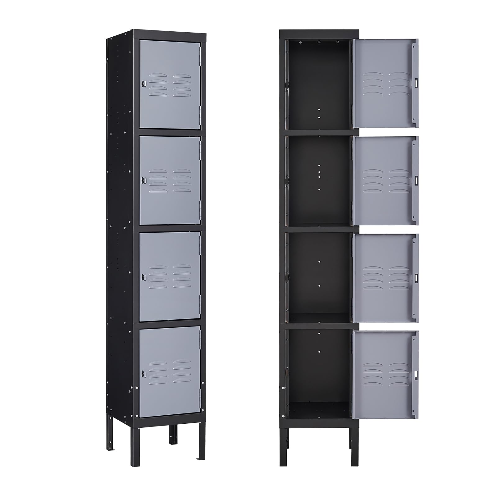 4-Door Metal Storage Locker Cabinet - Heavy Duty Steel Lockers for Home, Gym, Office, School & Garage - Easy Assembly Required (Black & Grey) - Perfect for Employee Storage, Sports Equipment Organization & Secure Valuables Protection