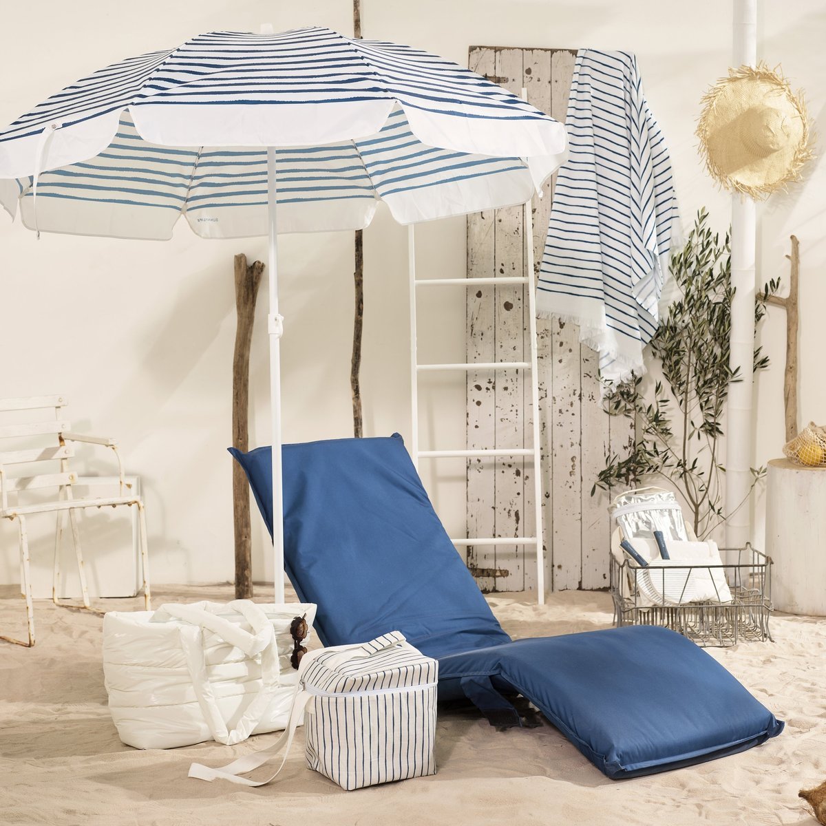 ECO-Friendly Beach Umbrella - UPF 50+ Sun Protection, Windproof & Portable for Outdoor Activities - Perfect for Beach, Poolside, Camping & Picnics (Indigo Blue)