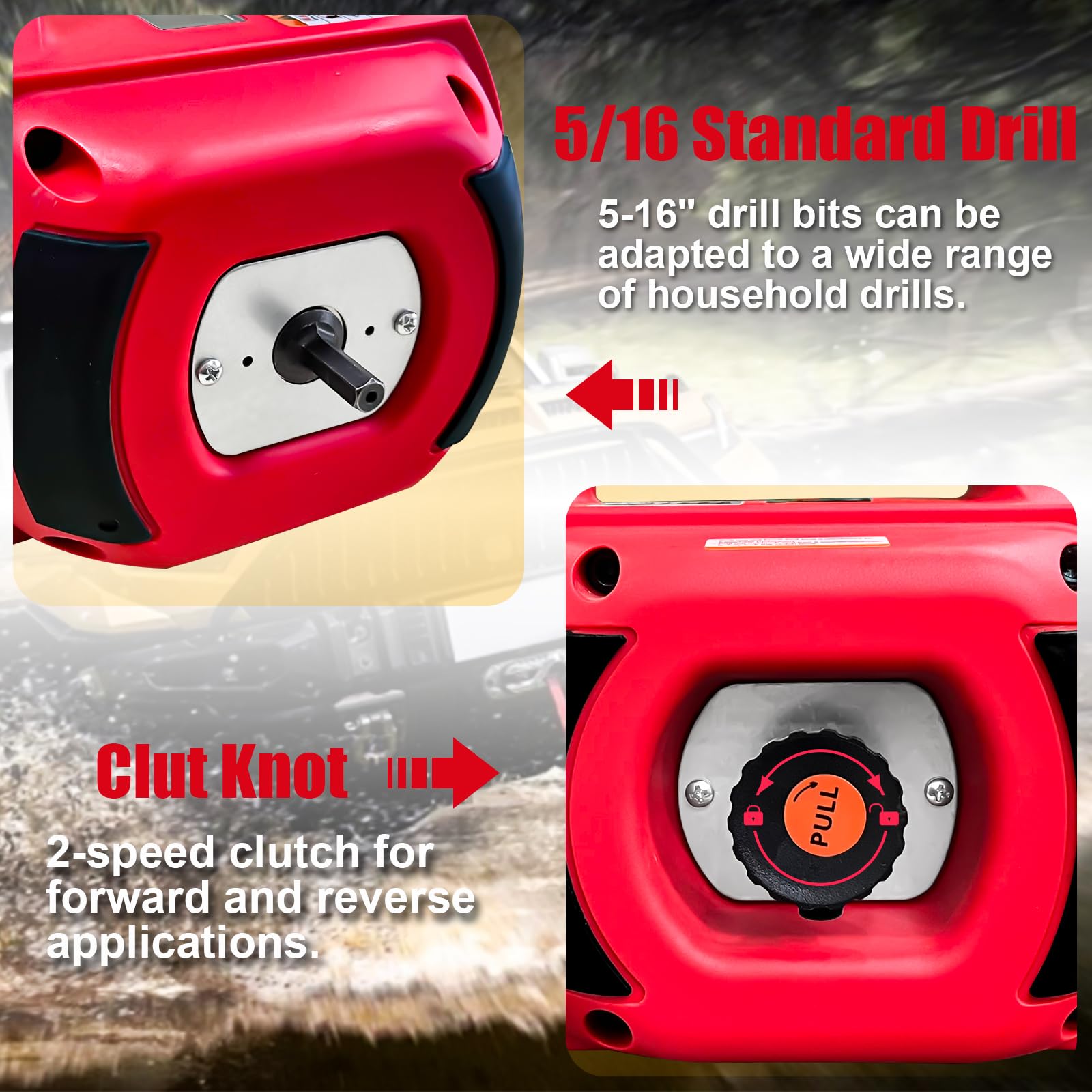 **1000LBS Portable Drill Winch with 40FT Alloy Steel Wire Rope – Heavy Duty Drill Powered Winch for Lifting, Dragging, Handling & Trailers – Ideal for Off-Roading, Farm Work, Construction & DIY Projects (Red)**