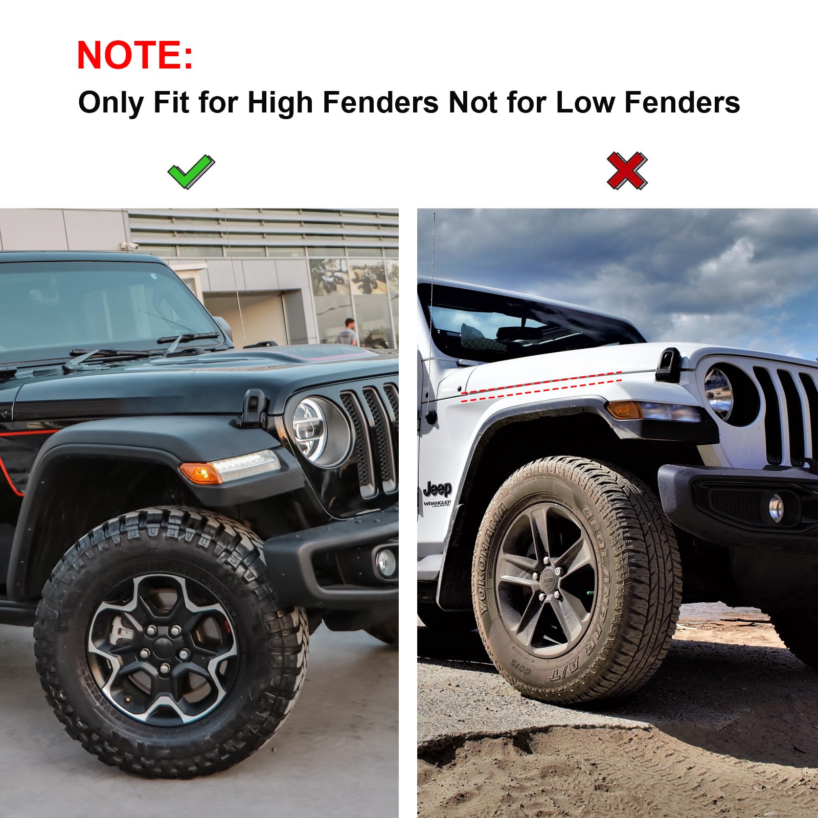 2018-2024 Jeep Wrangler JL JLU Unlimited Rubicon Front & Rear Fender Flares Extensions Set - High Clearance Wheel Fender Liner for 2/4 Doors | Off-Road Protection & Enhanced Style